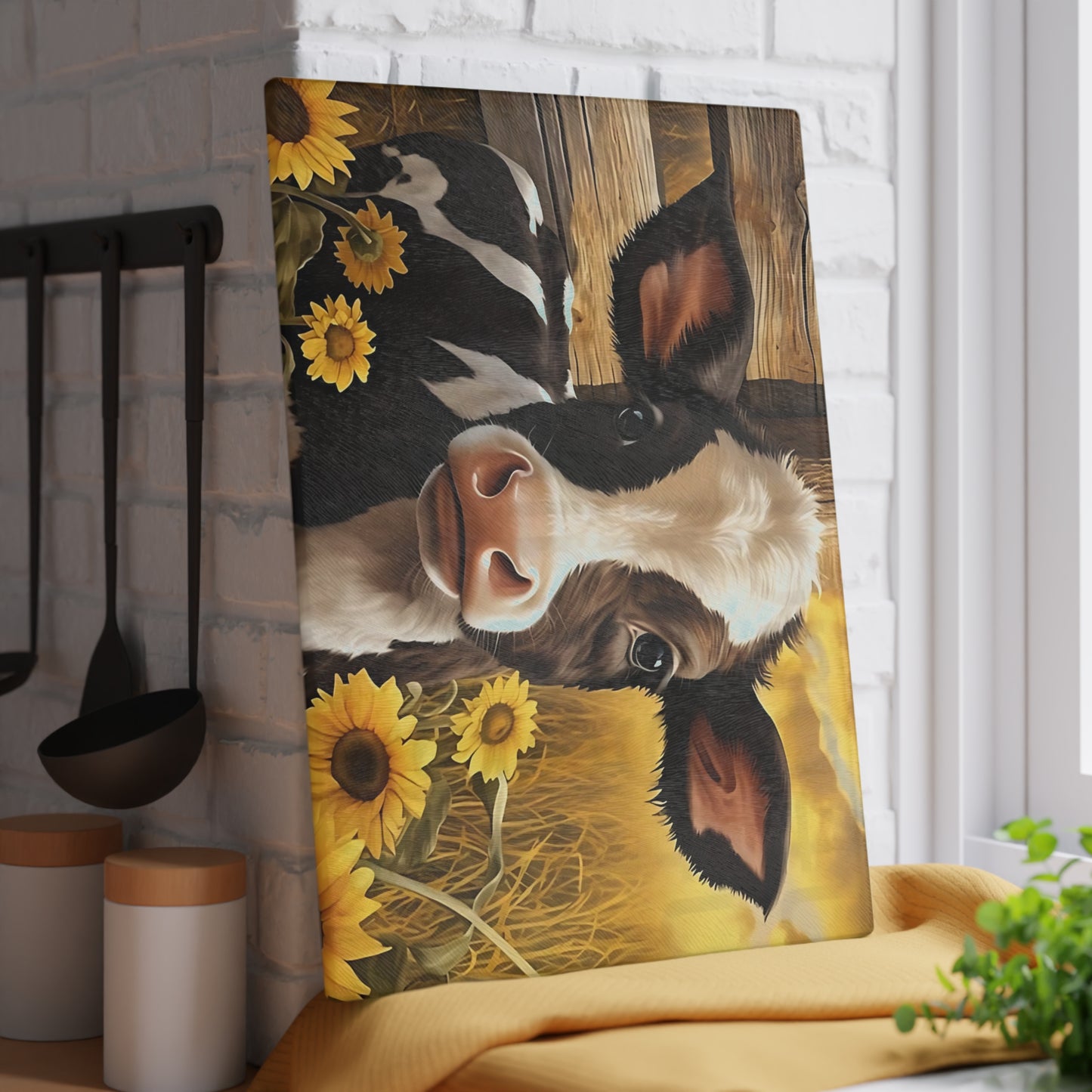 🐮🌻 Sunflower Calf Cutting Board – Rustic Farmhouse Beauty for Your Kitchen 🌾☀️