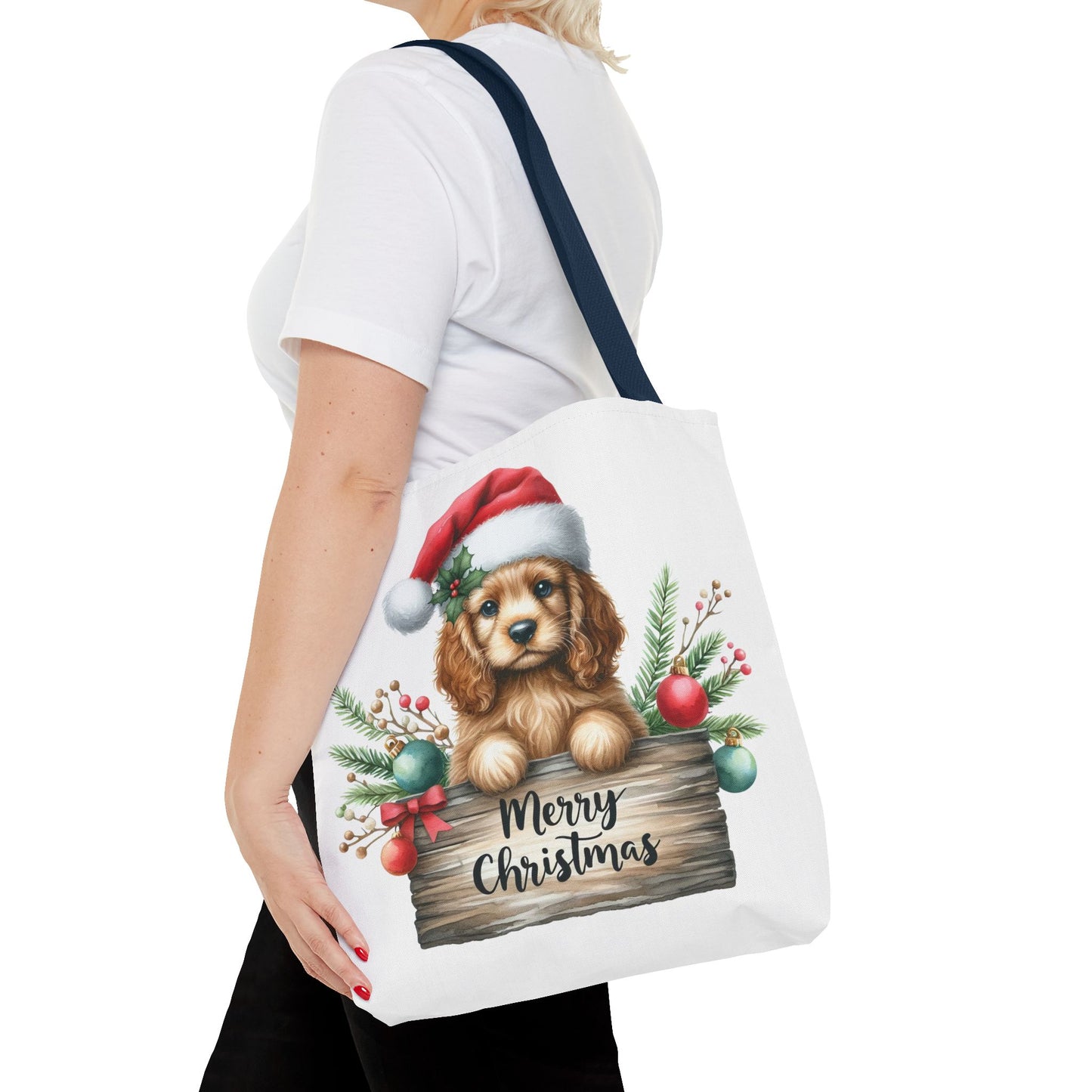 🐶 Cocker Spaniel “Merry Christmas” Tote Bag – Cozy Holiday Charm in Every Stitch 🎄