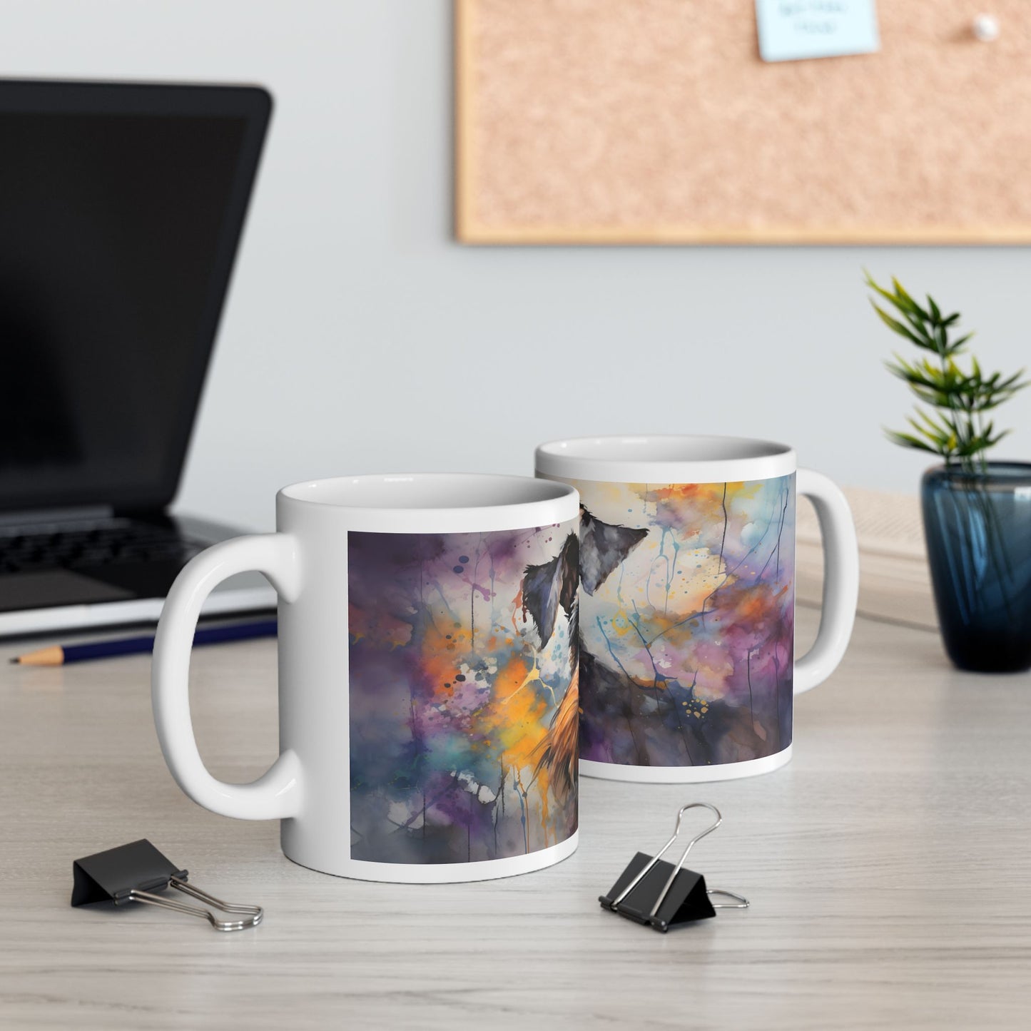 Taza de acuarela con diseño de Schnauzer: ¡Un toque de personalidad y color!