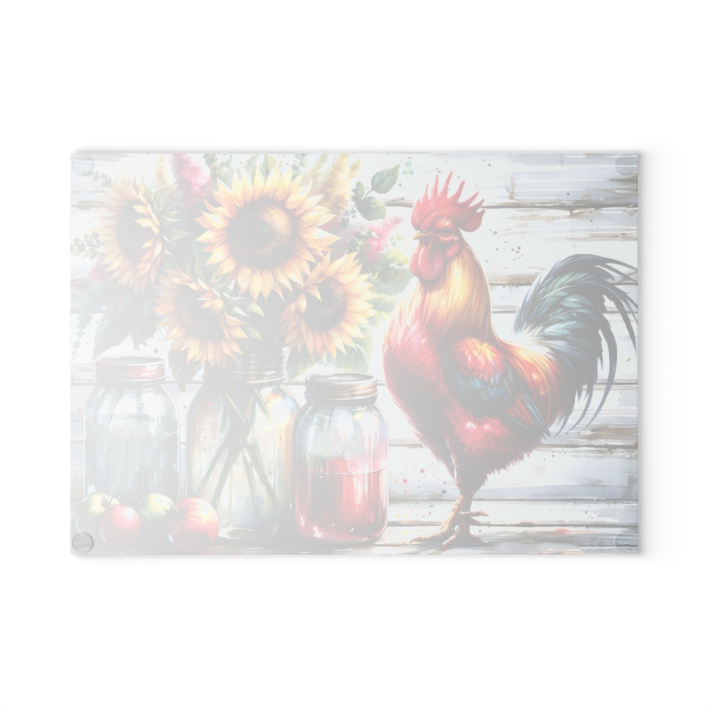 🐓 Bold Rooster & Mason Jar Cutting Board – Rustic Sunflower Farmhouse Decor