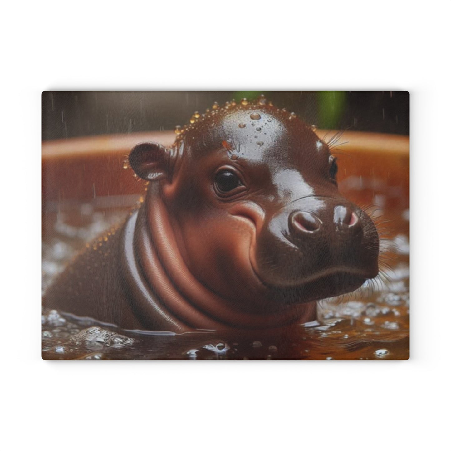 Tabla de cortar de vidrio con forma de hipopótamo pigmeo: adorable arte de vida silvestre para cocinas que aman a los animales