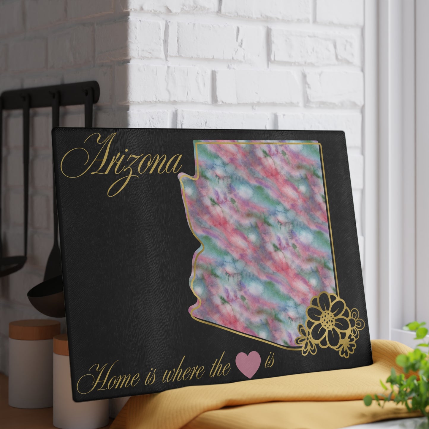 🌵 Arizona Floral State Cutting Board – Desert Charm with a Watercolor Twist 🌸