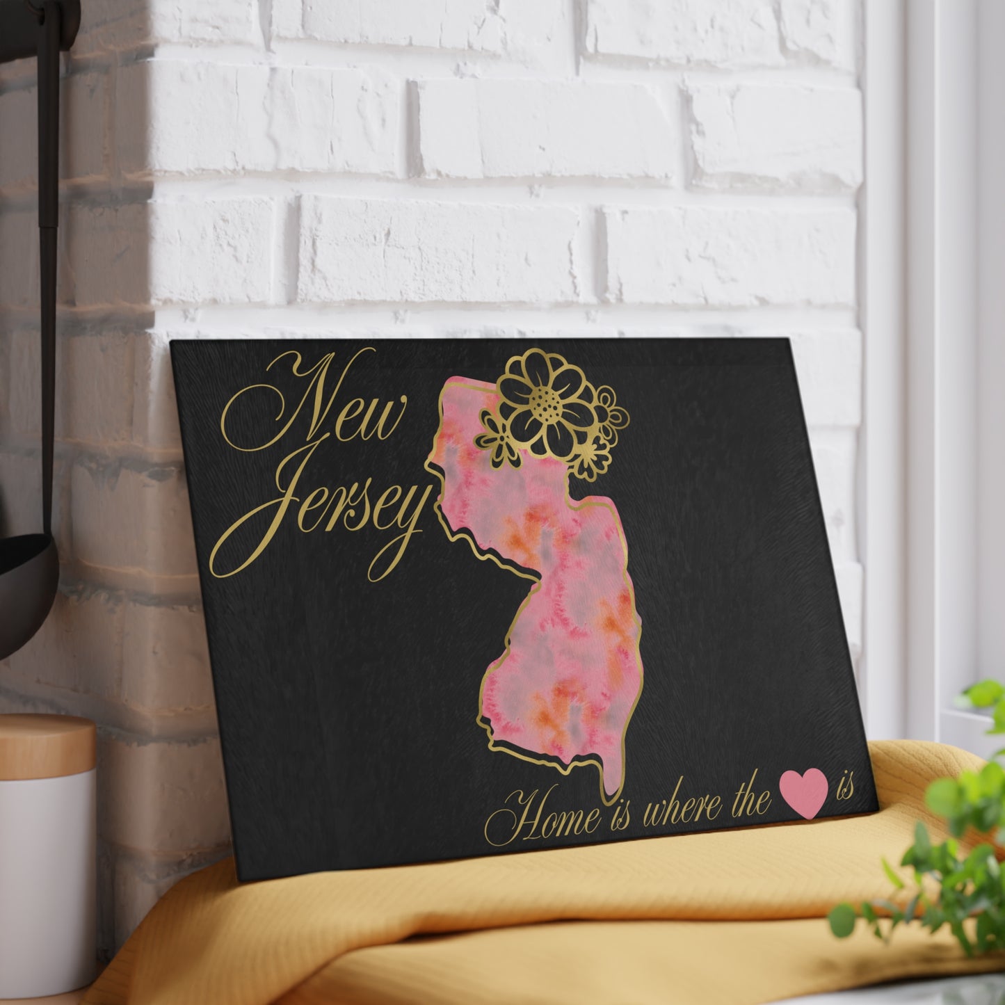 🌸 New Jersey State Cutting Board – Watercolor Warmth Meets Elegant Home Charm