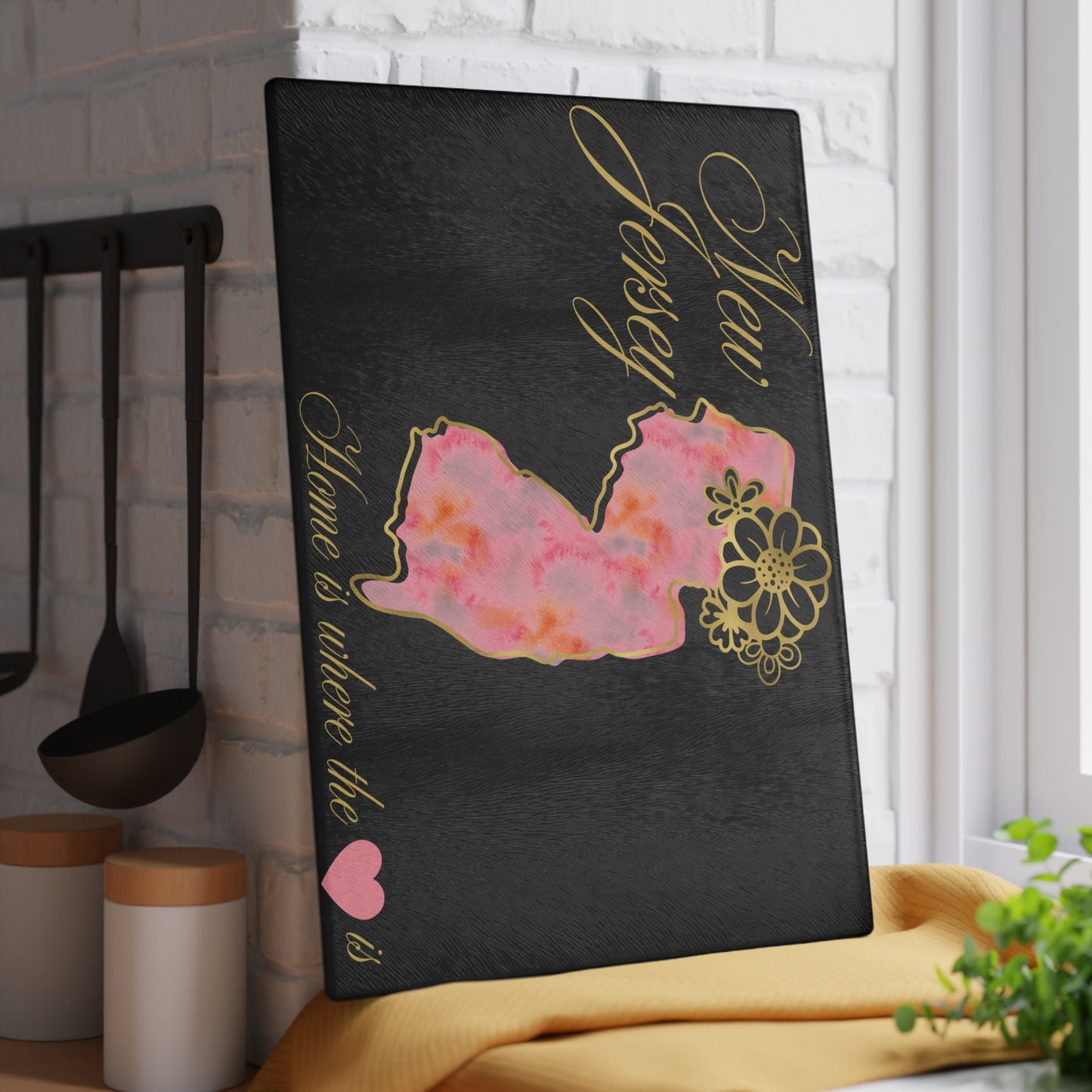 🌸 New Jersey State Cutting Board – Watercolor Warmth Meets Elegant Home Charm