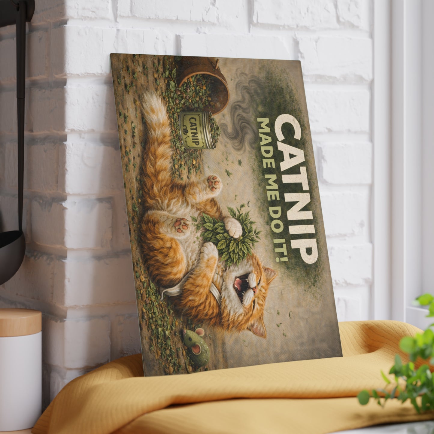 Catnip Made Me Do It Glass Cutting Board – Funny Cat Kitchen Art