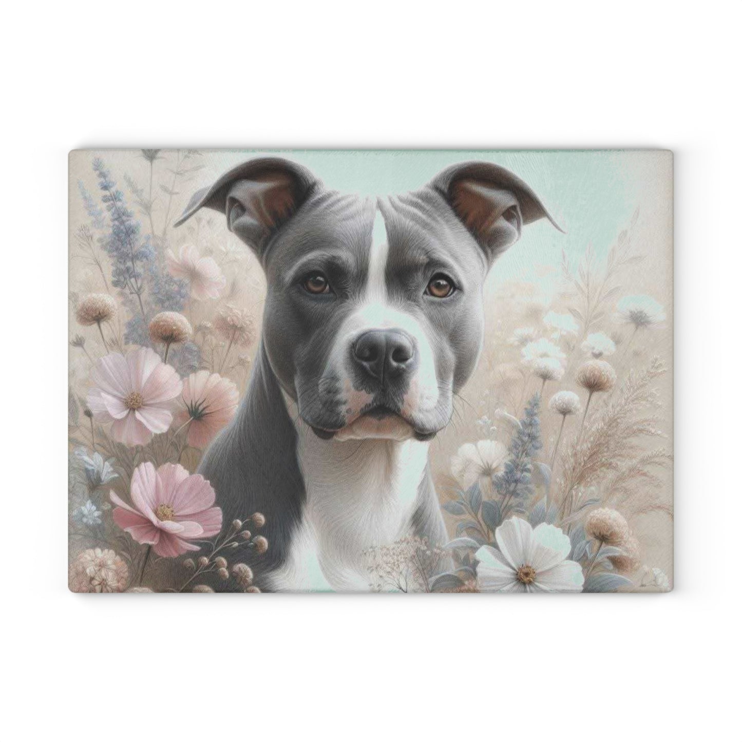 💗 Pit Bull Floral Cutting Board – Gentle Strength with Blooming Beauty 🌸