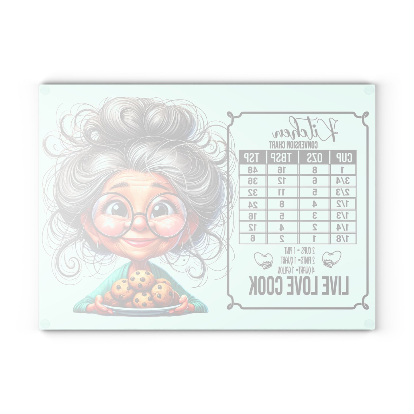 Tabla de cortar para cocina "Vive, ama y cocina": diseño original de abuela y gráfico de galletas