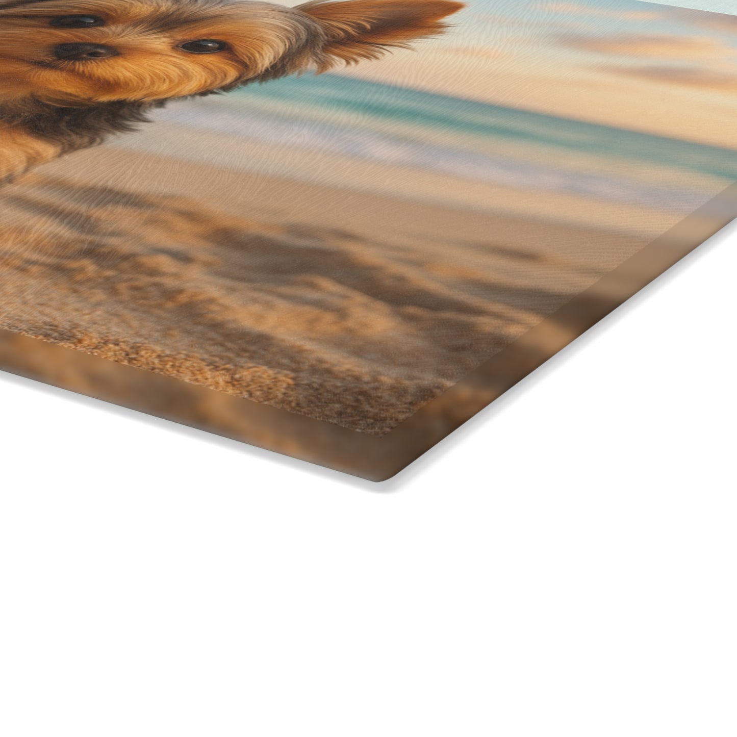 ๐พ๐ Yorkie Puppy at the Beach Cutting Board โ Coastal Cuteness for Your Kitchen ๐