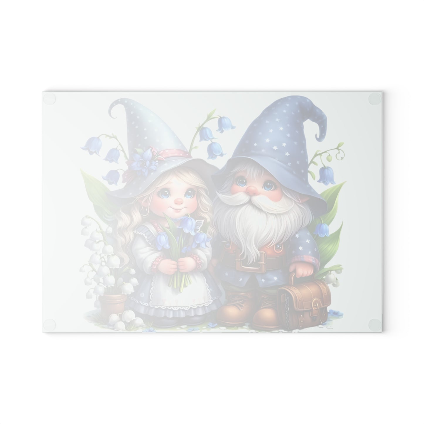 💙🌸 Bluebell Gnome Couple Cutting Board – Whimsical Garden Kitchen Décor with Sweet Floral Charm 🌿✨