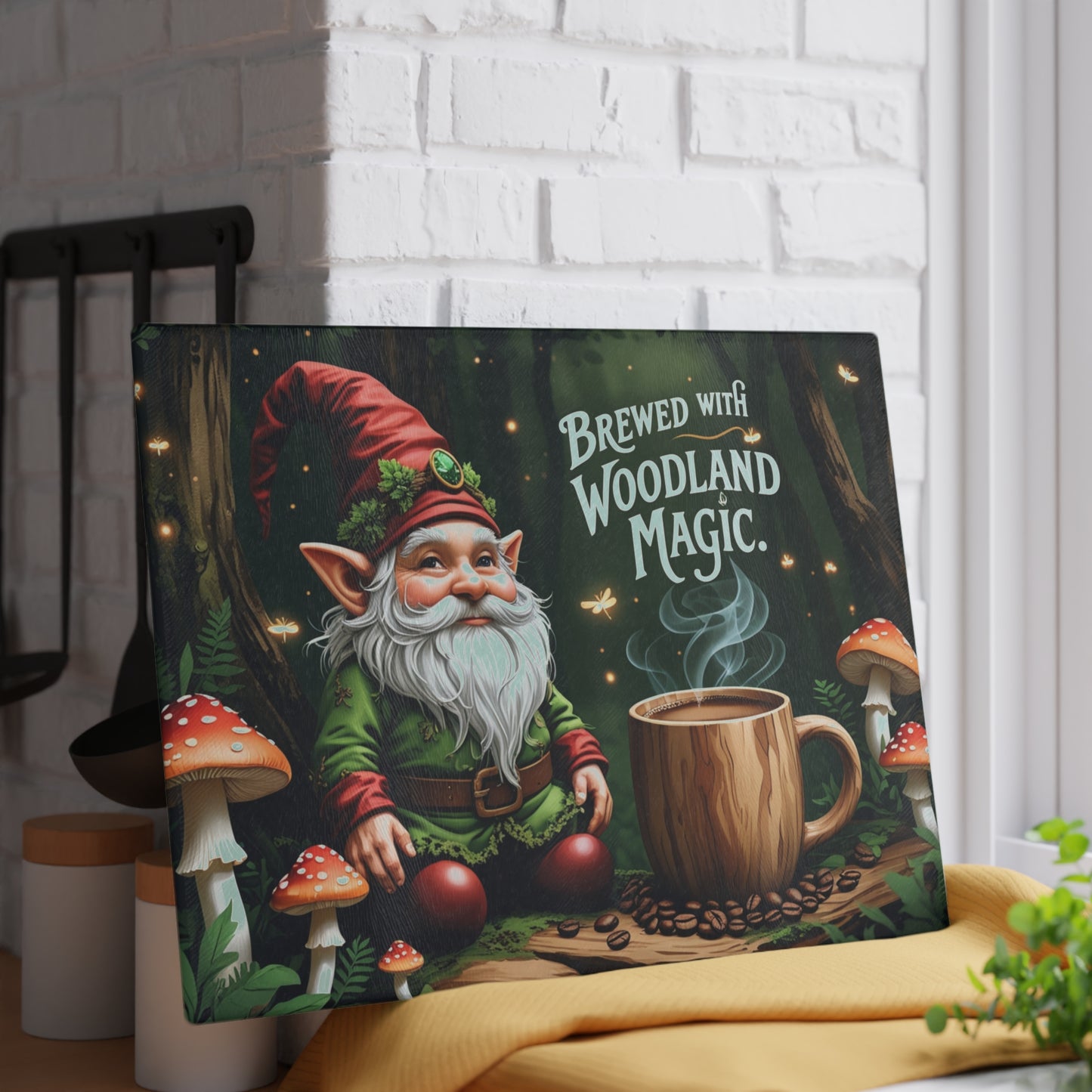 🍄☕ Brewed with Woodland Magic Gnome Cutting Board – Enchant Your Kitchen 🍄☕