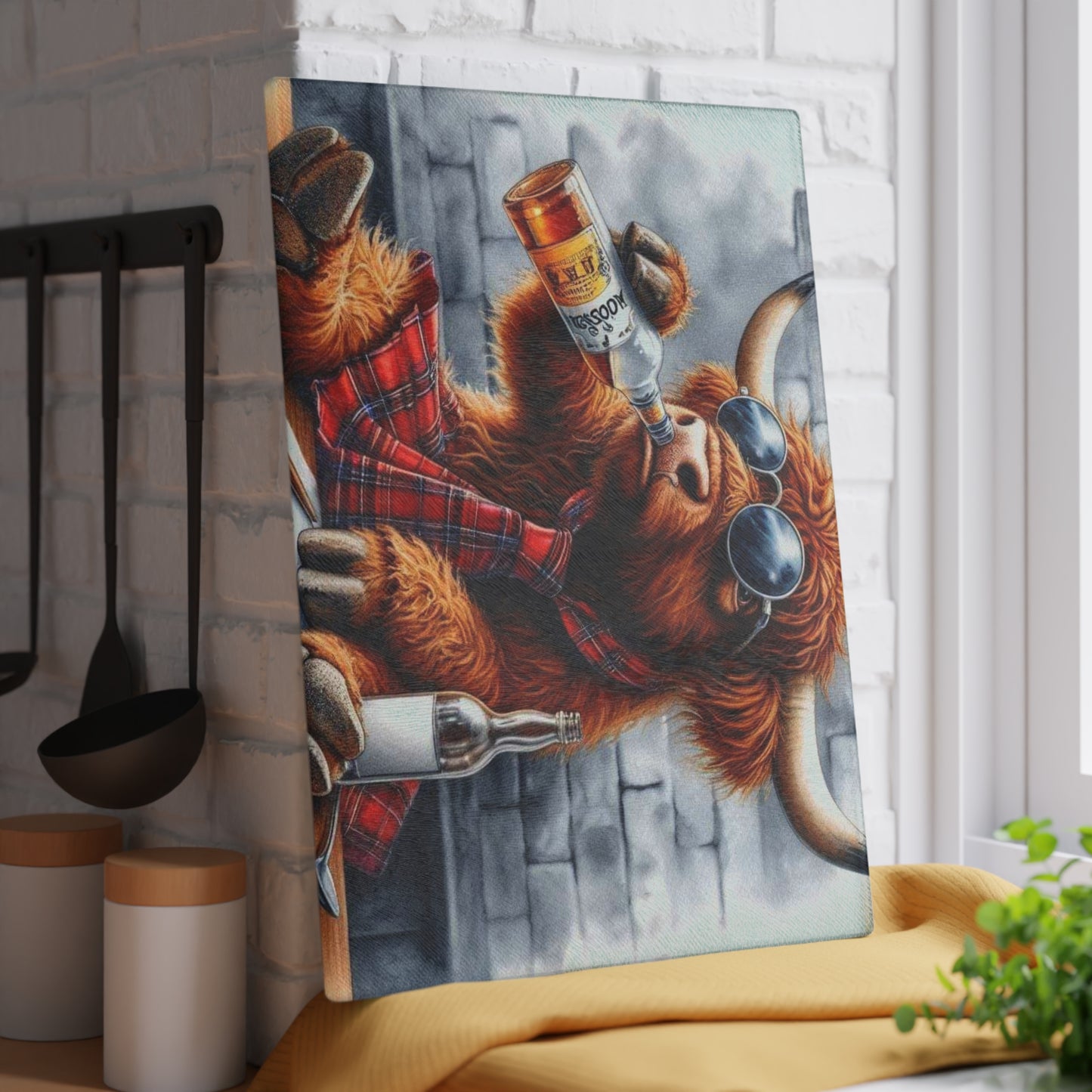 Tabla de cortar de vaca de las Tierras Altas, tabla de cortar de vidrio templado, tabla de charcutería, tabla de cortar, regalo de inauguración de la casa, tabla de cortar personalizada