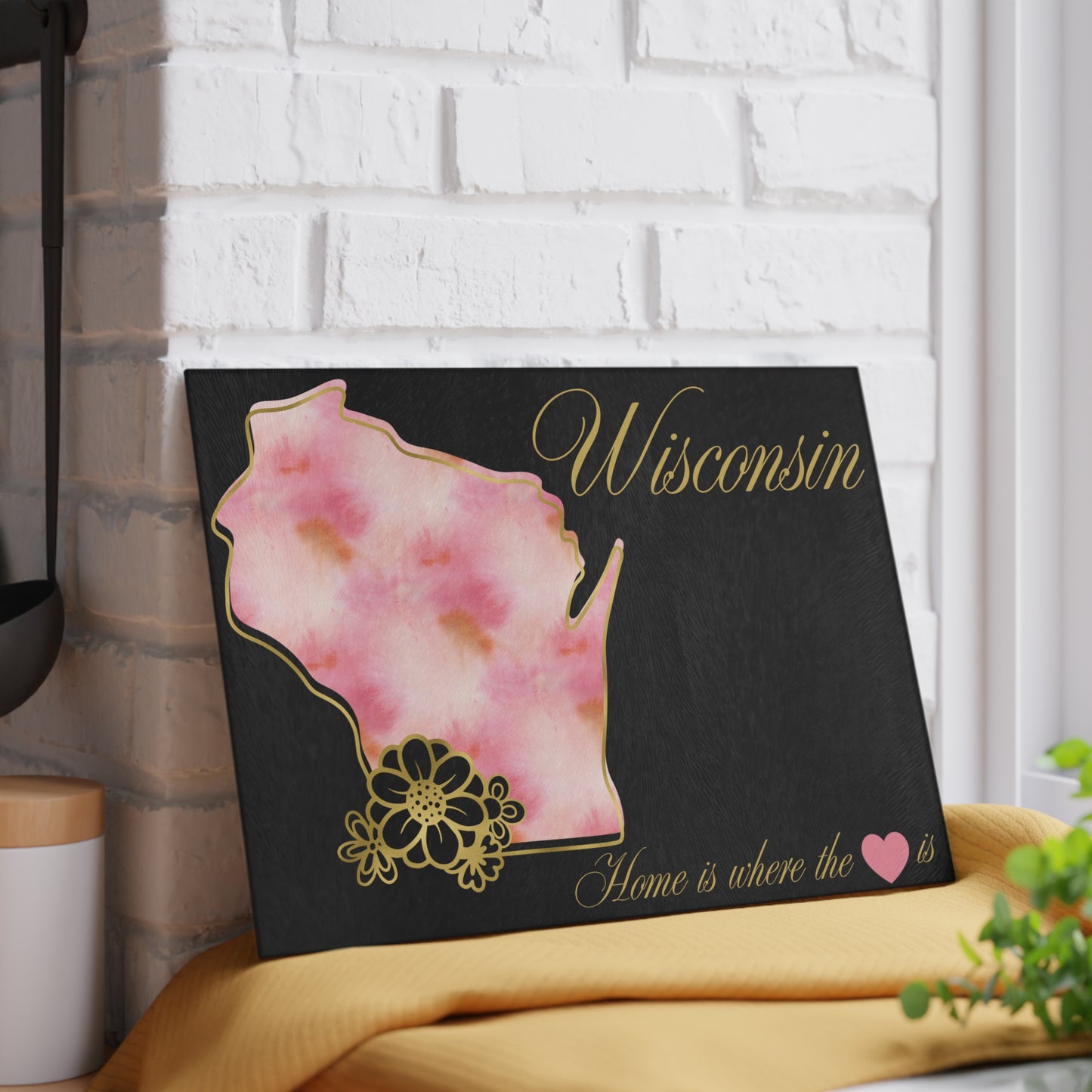 🌸 Wisconsin Floral State Cutting Board – Pink Blossoms & Hometown Charm 🌸