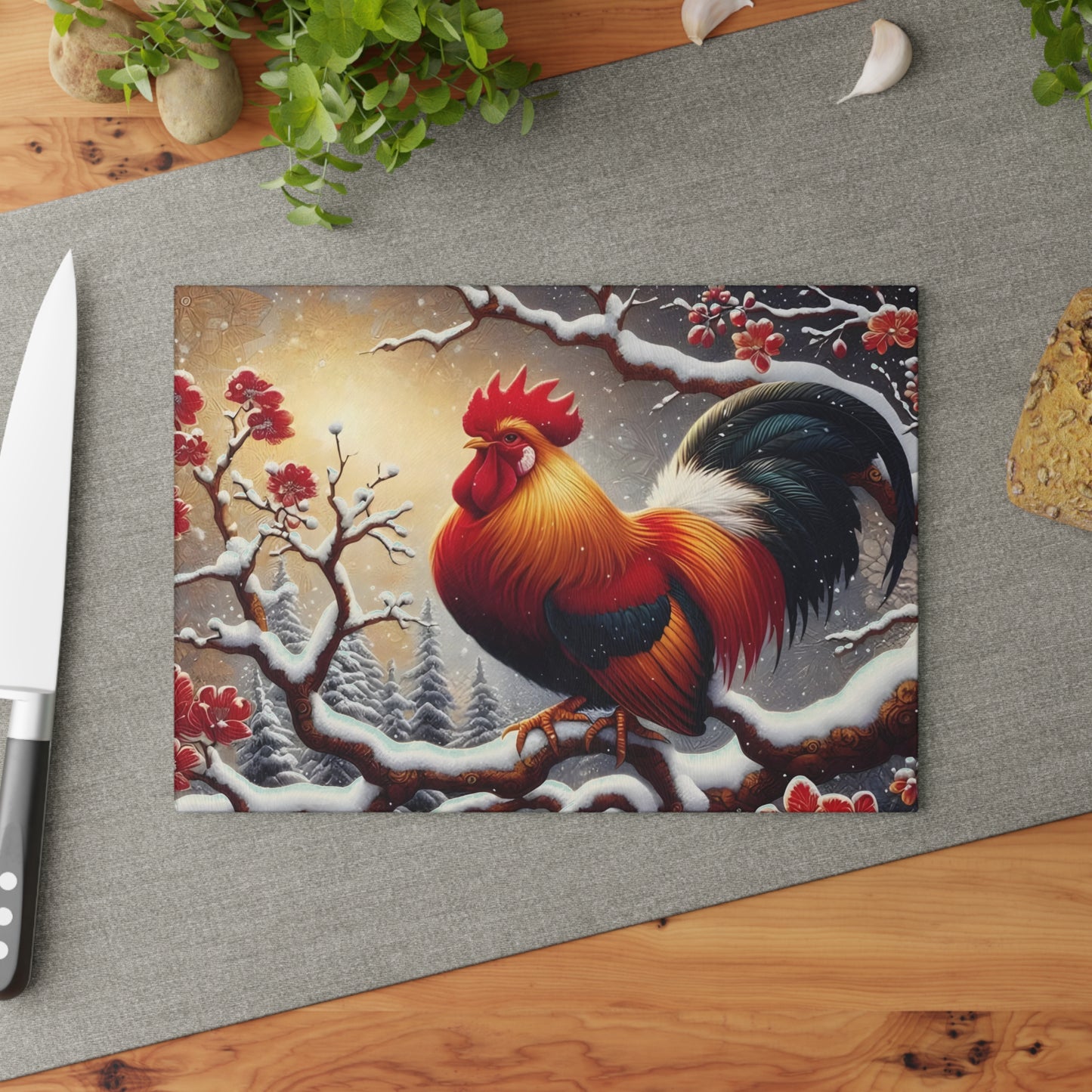 🐓❄️ Winter Rooster Cutting Board – Rustic Charm Meets Seasonal Elegance ❄️🐓