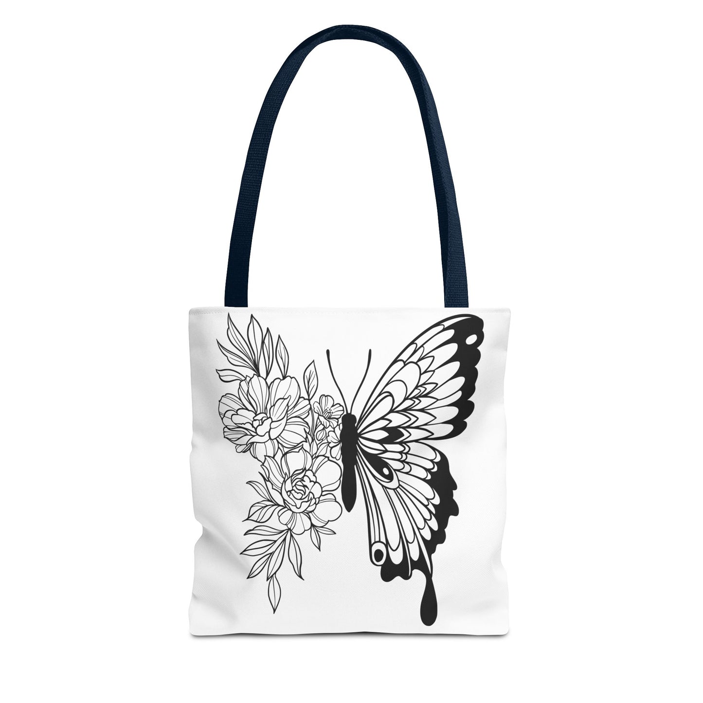 🦋 Black & White Butterfly Floral Tote Bag – Elegant Simplicity in Every Carry 🌸👜