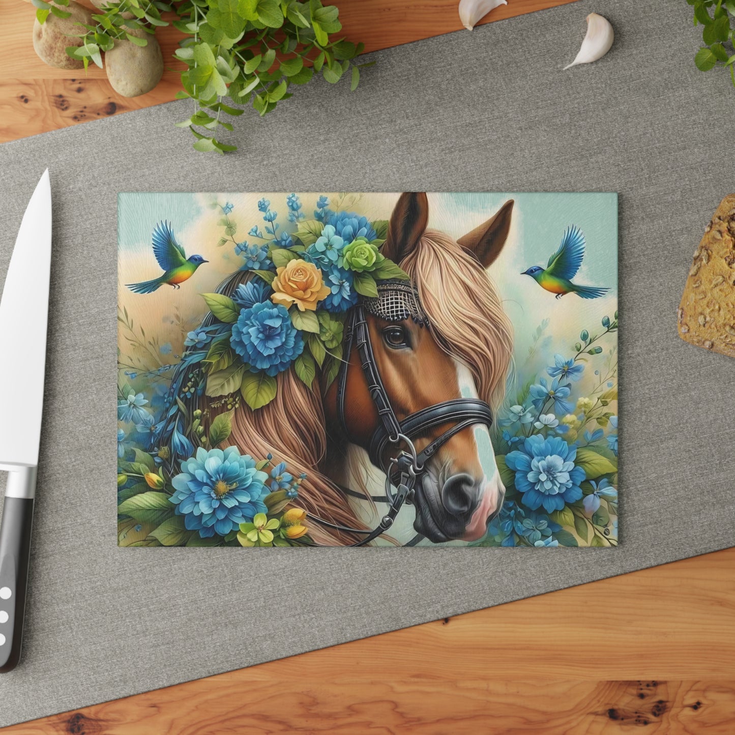 Hermosa tabla de cortar de caballo, tabla de cortar de vidrio templado, tabla de charcutería, tabla de cortar, regalo de inauguración de la casa, tabla de cortar personalizada