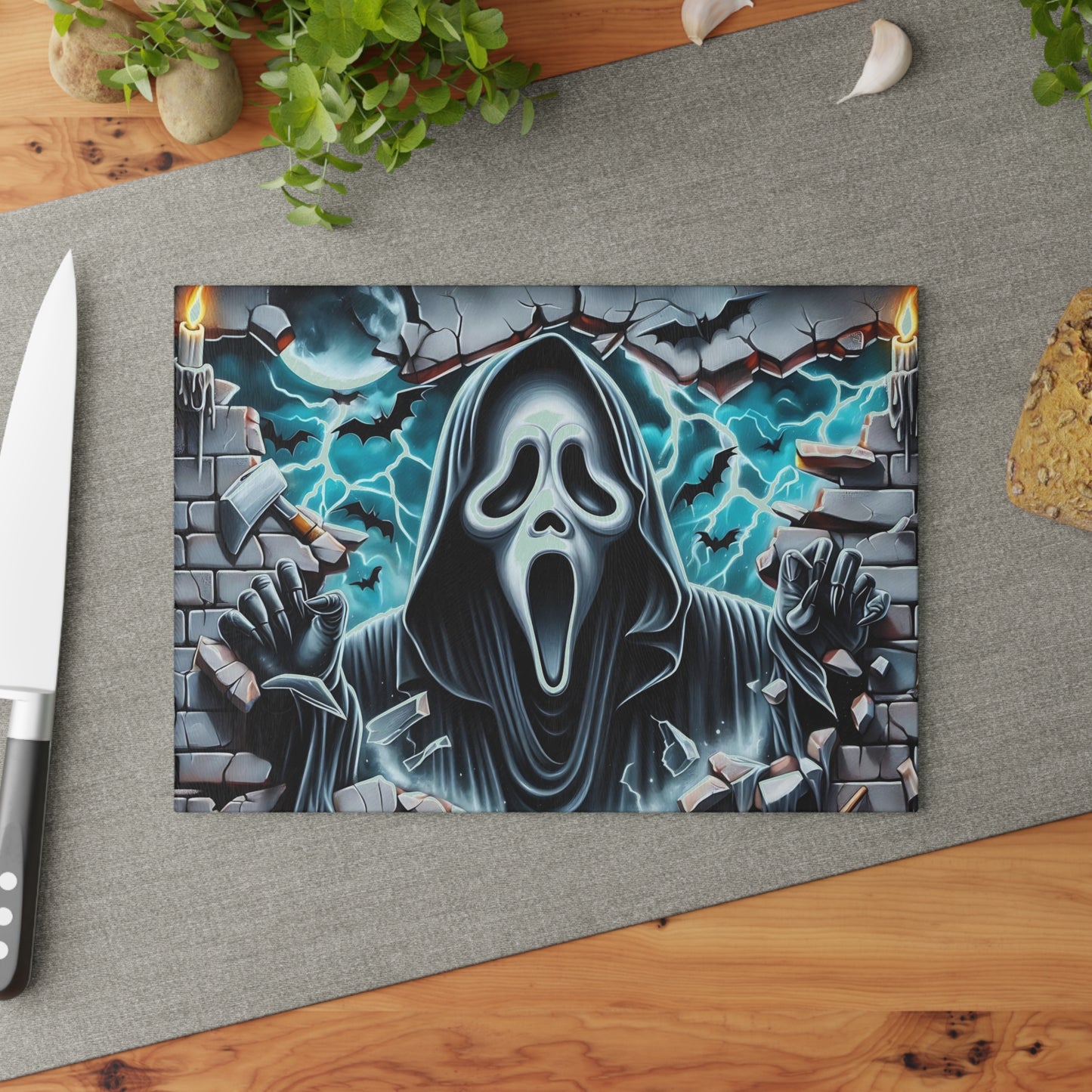 👻 Screaming Phantom Wall Break Cutting Board – Haunted Glow & Midnight Mayhem Kitchen Decor ⚡🦇