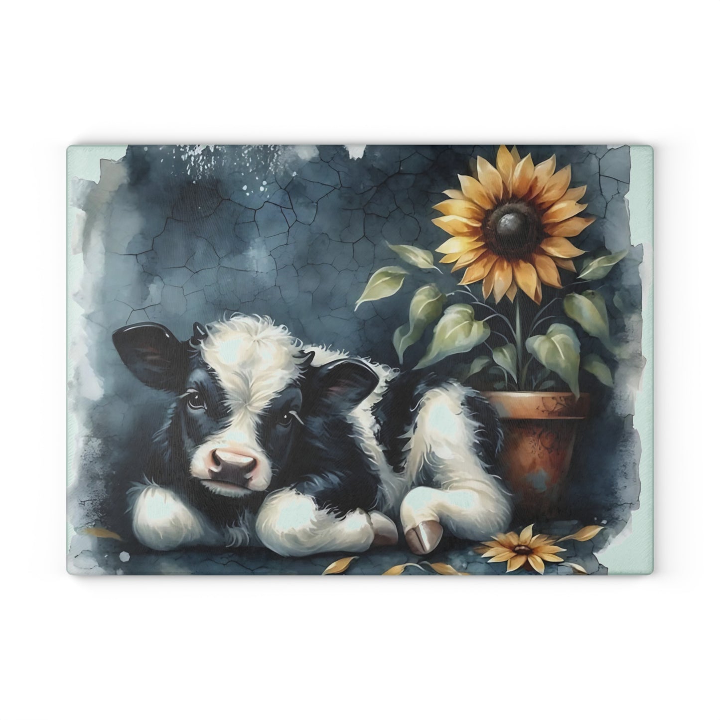 🐄 Sunflower & Baby Cow Cutting Board – Rustic Farmhouse Kitchen Decor