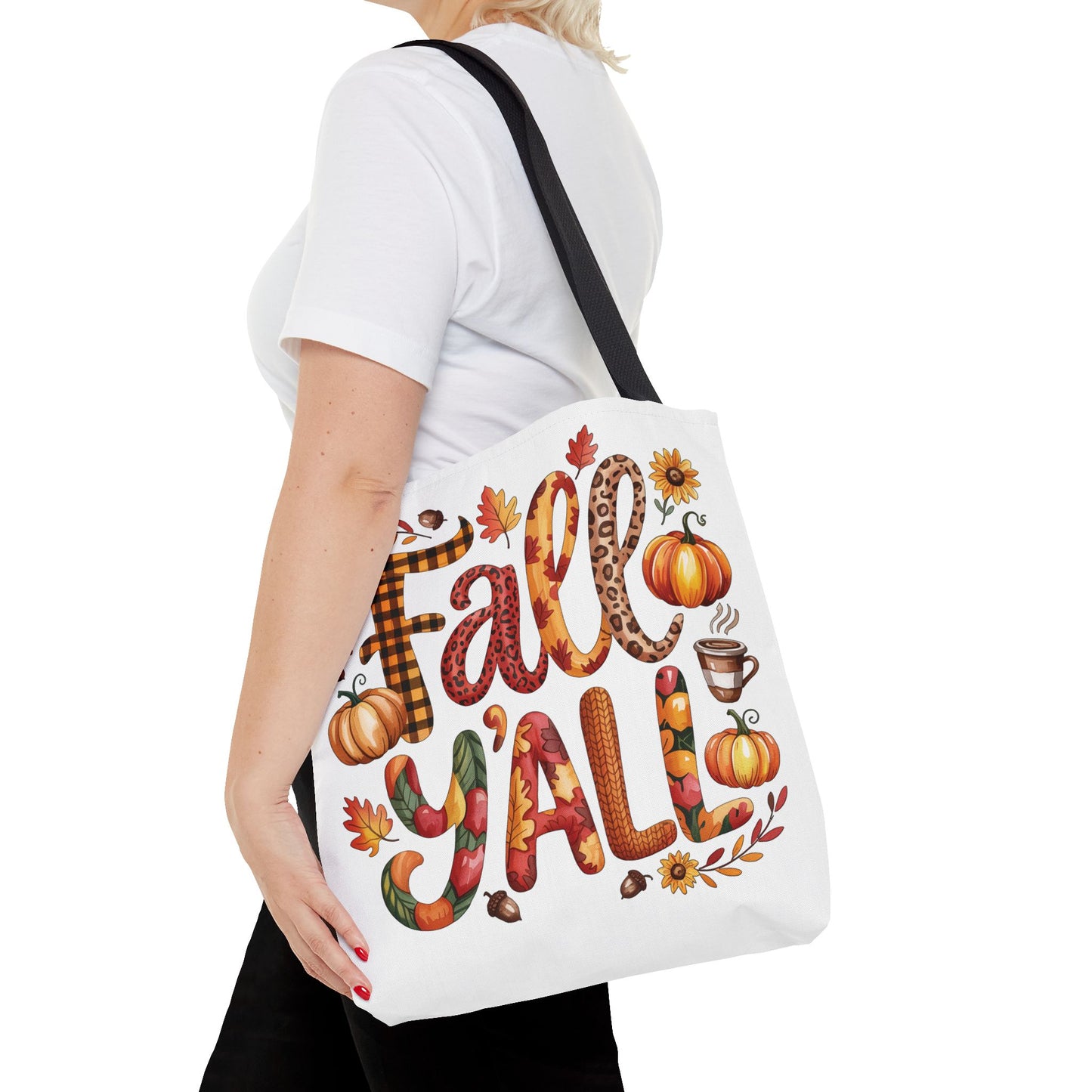🎃 Fall Y’all Tote Bag – Bold Prints, Cozy Coffee & Pumpkin Cheer 🍂