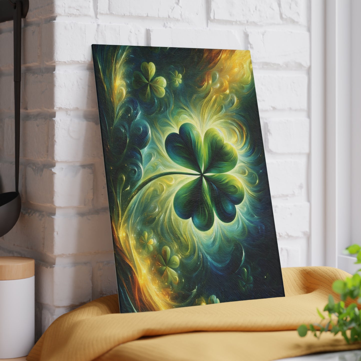 Luminous Shamrock Abstract Glass Cutting Board – St. Patrick’s Day Kitchen Art