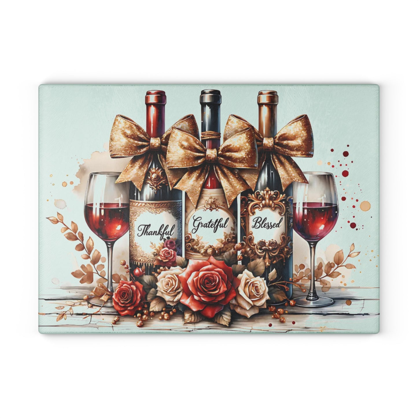 🍷 Thankful, Grateful, Blessed Wine Bottle Cutting Board – Elegant Holiday Kitchen Décor