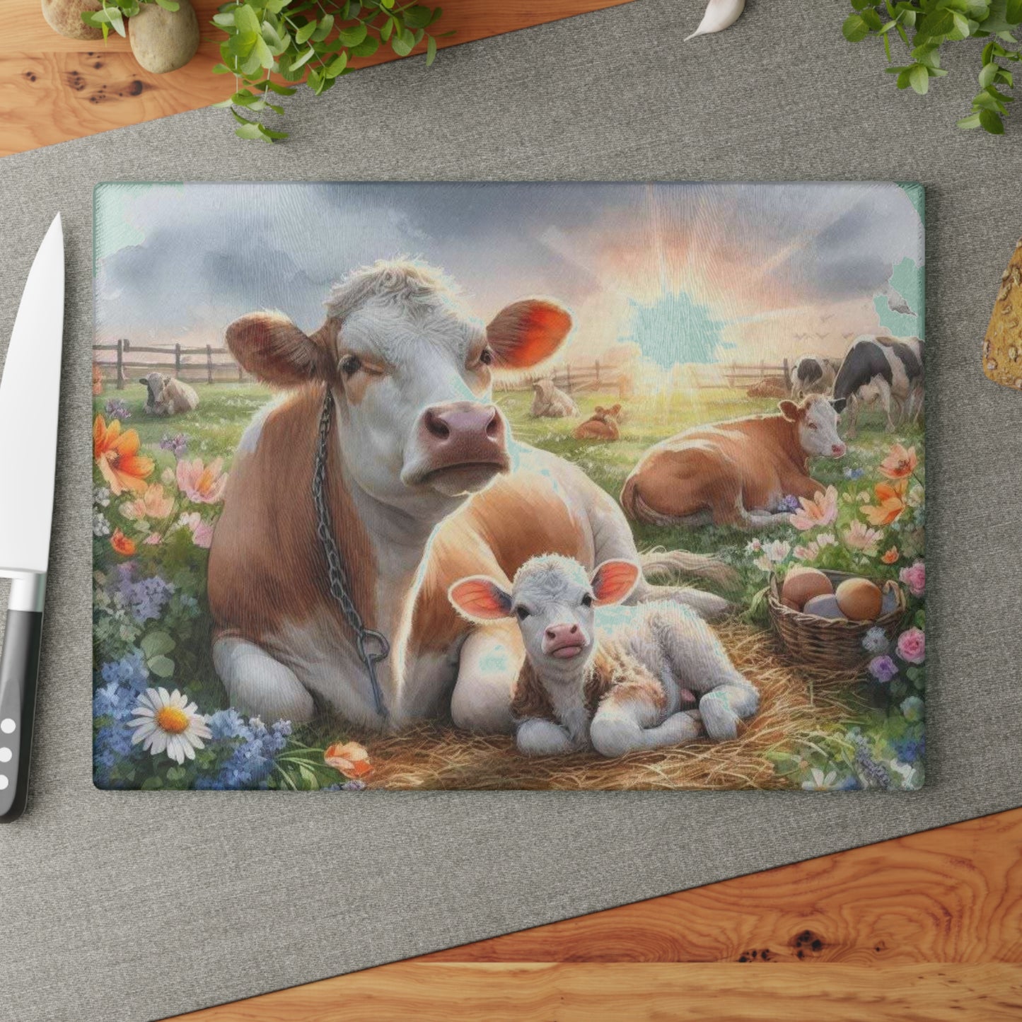 Tabla de cortar de vaca, diseño de casa de campo, cocina campestre, regalo para amantes de los animales, decoración de animales de granja, acentos rústicos para el hogar. Tabla de charcutería.