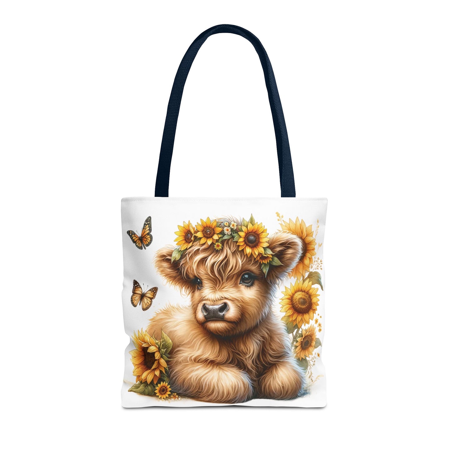 🌻 Sunflower Crown Highland Calf Tote Bag – Country Charm & Butterfly Bliss 🐮👜