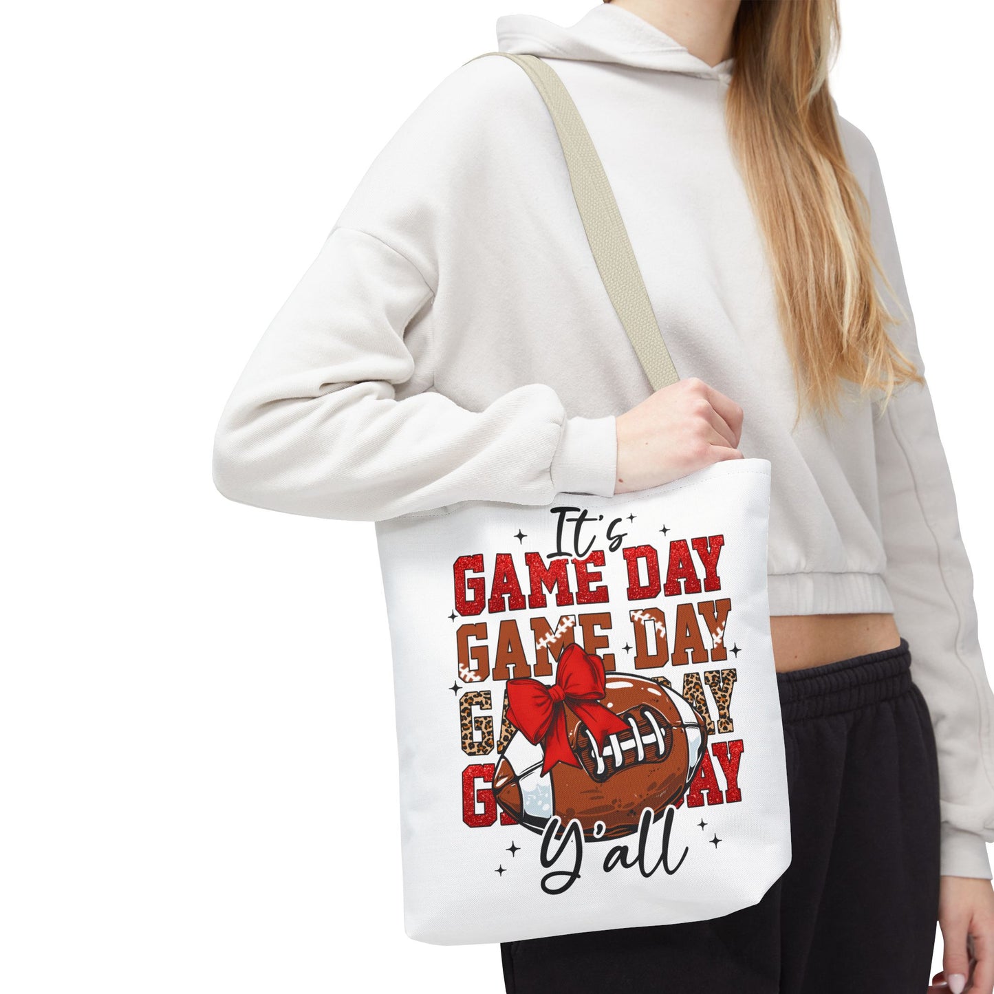 🏈 Game Day Red Bow Football Tote Bag – Sporty, Stylish, and Ready for Kickoff 🎀👜