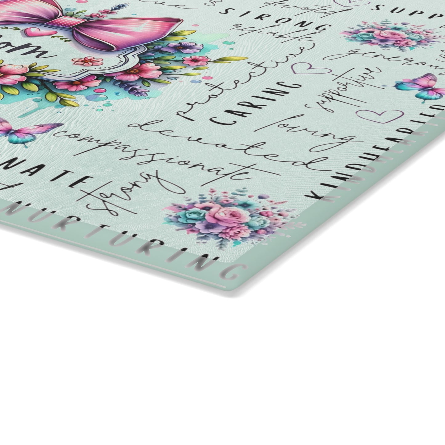 🐾🌸 Mom Pink Bow Floral Cutting Board – Elegant Gift of Love for the Heart of the Home 💕🌼