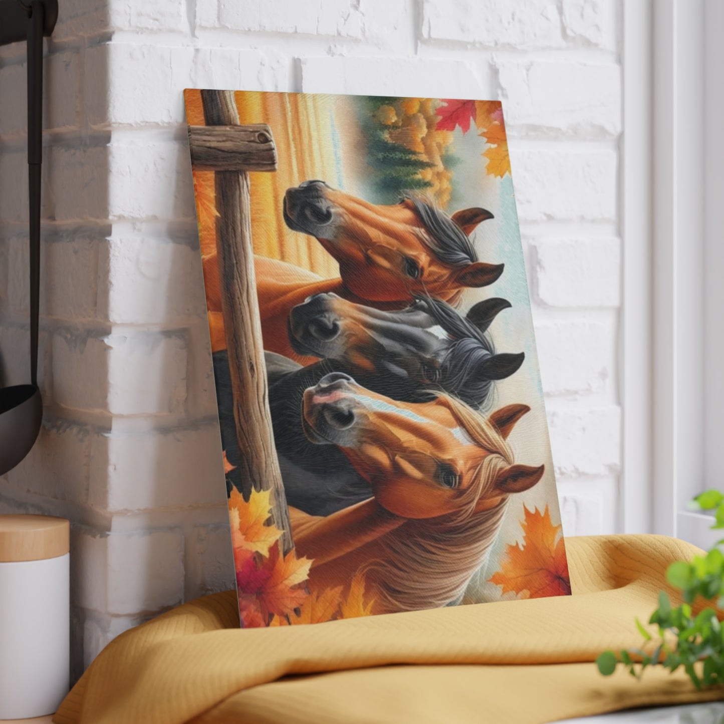 🐴 Autumn Horse Trio Cutting Board – Rustic Farmhouse Beauty 🐴