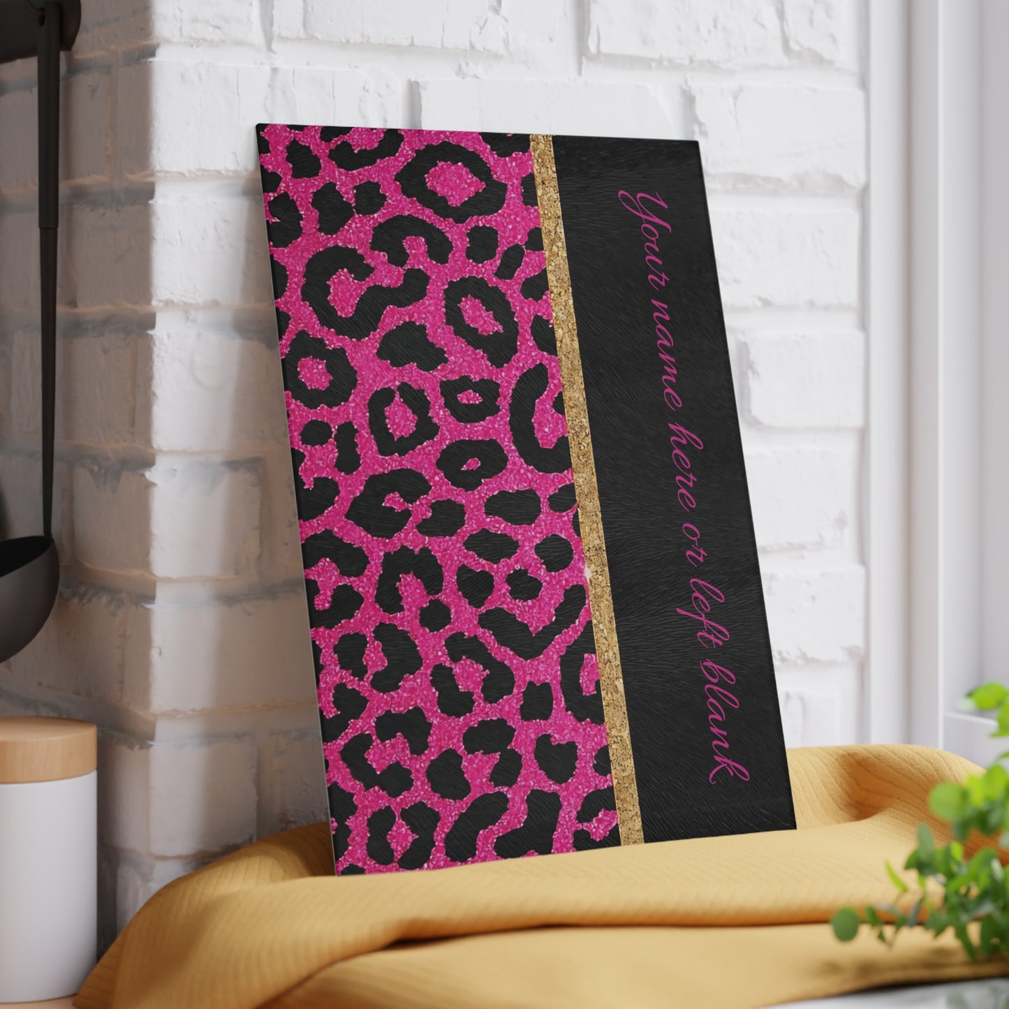 Tabla de cortar con estampado de leopardo rosa: decoración de cocina personalizada y llamativa con brillo y glamour