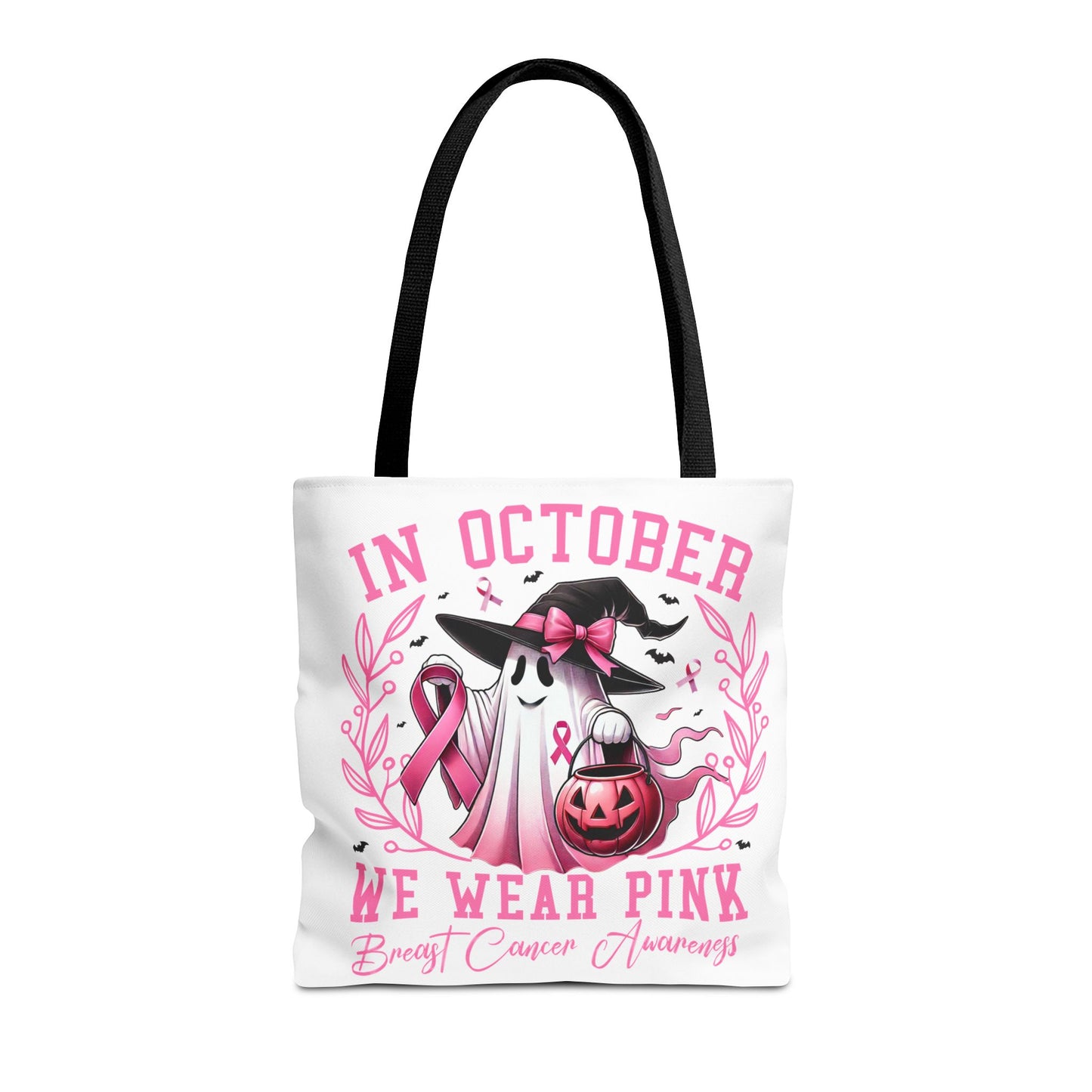 🎀 In October We Wear Pink Tote Bag – Breast Cancer Awareness with Spooky Charm 🎃