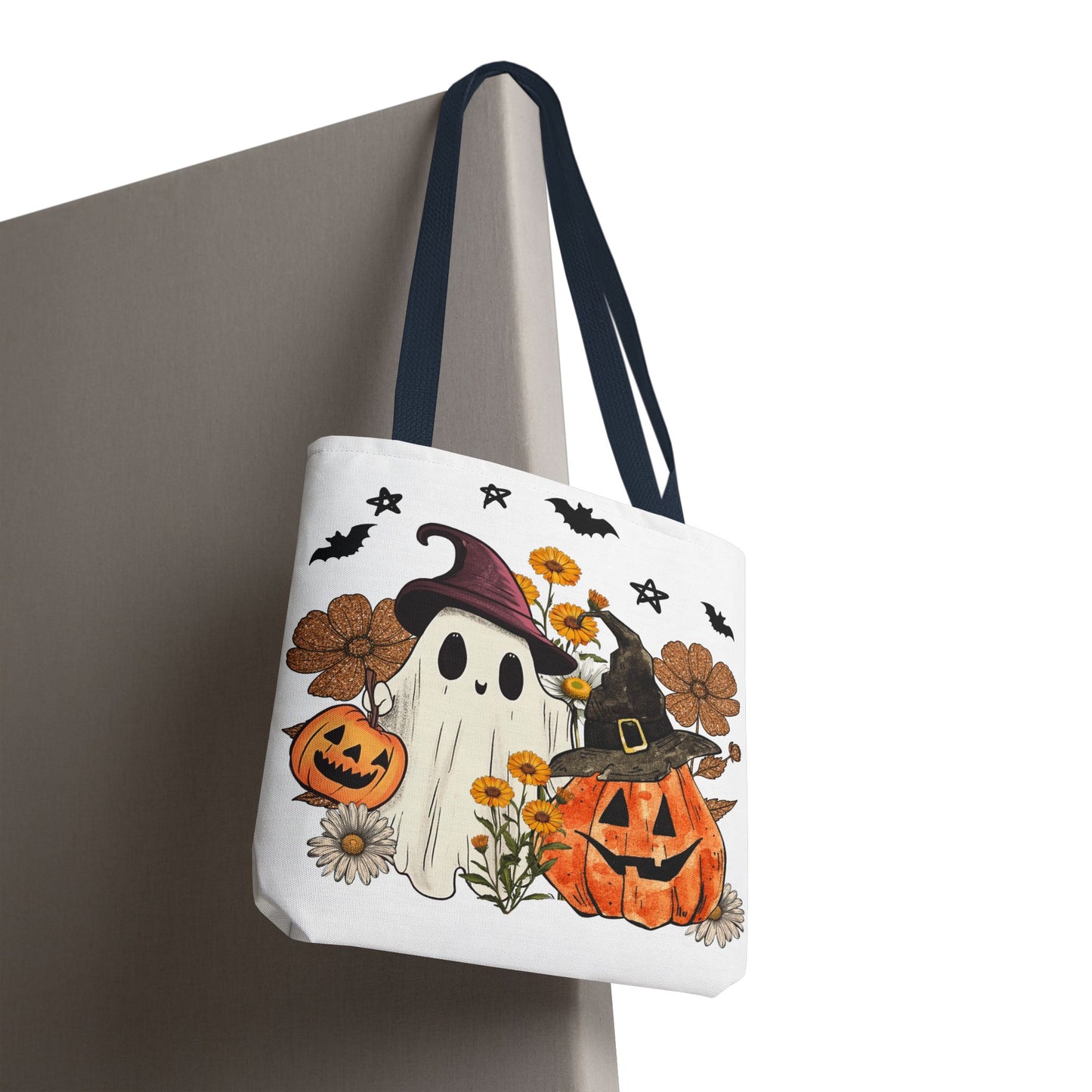 🎃 Ghost & Pumpkin Floral Tote Bag – Whimsical Halloween Charm 👻👜