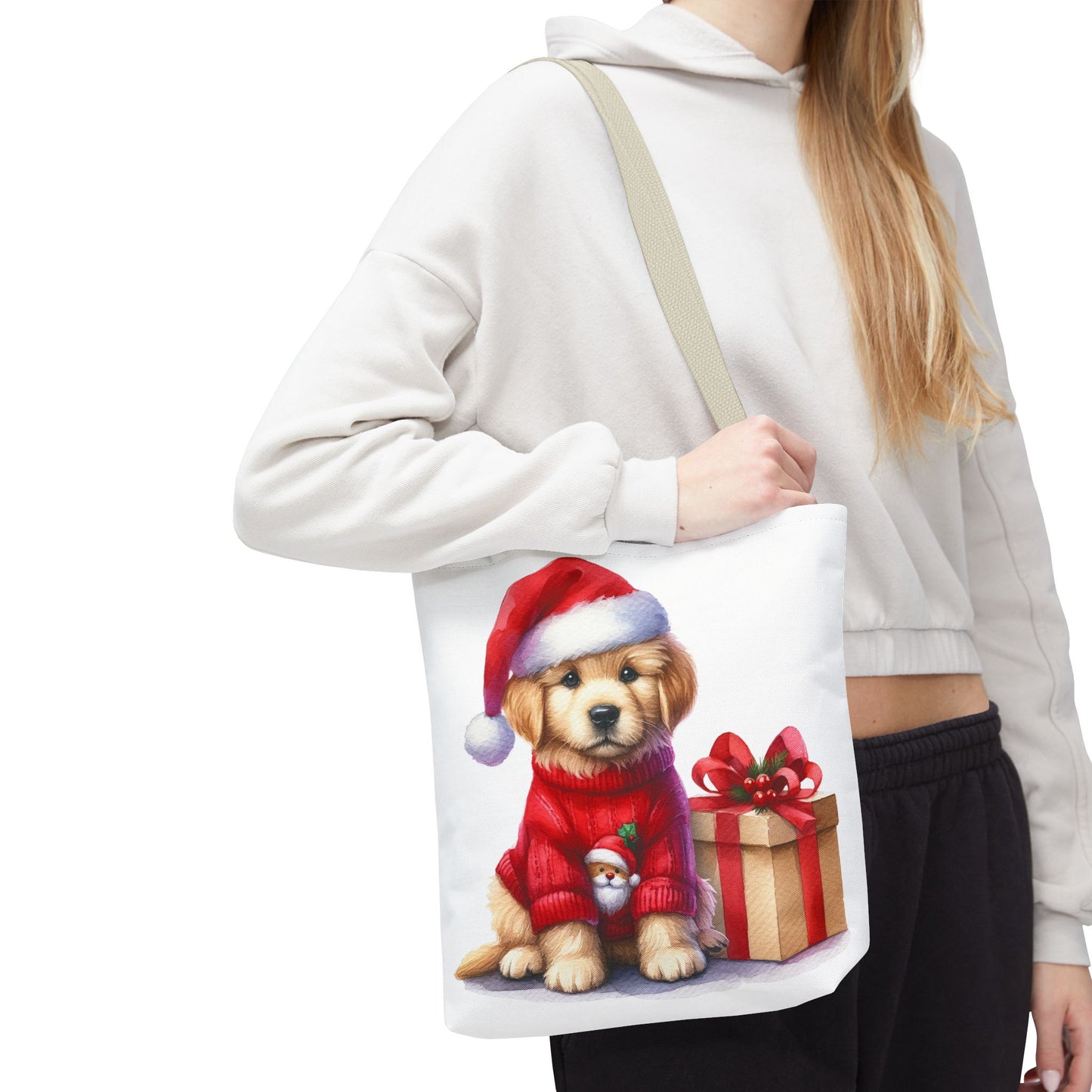 🎄 Golden Retriever Puppy Christmas Tote Bag – Festive Charm for Dog Lovers 🐶