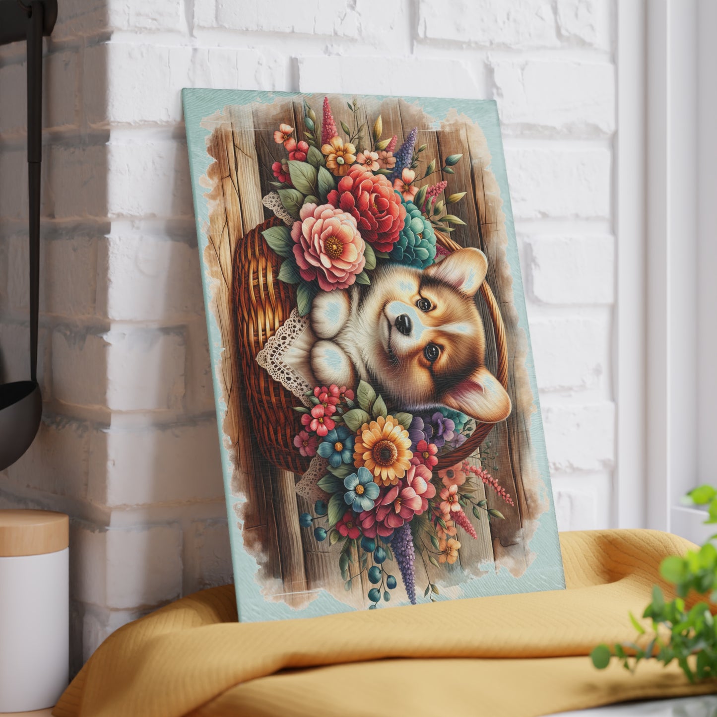 ๐ถ๐ธ Corgi in Basket Cutting Board โ Sweet Charm Meets Rustic Elegance ๐ผ