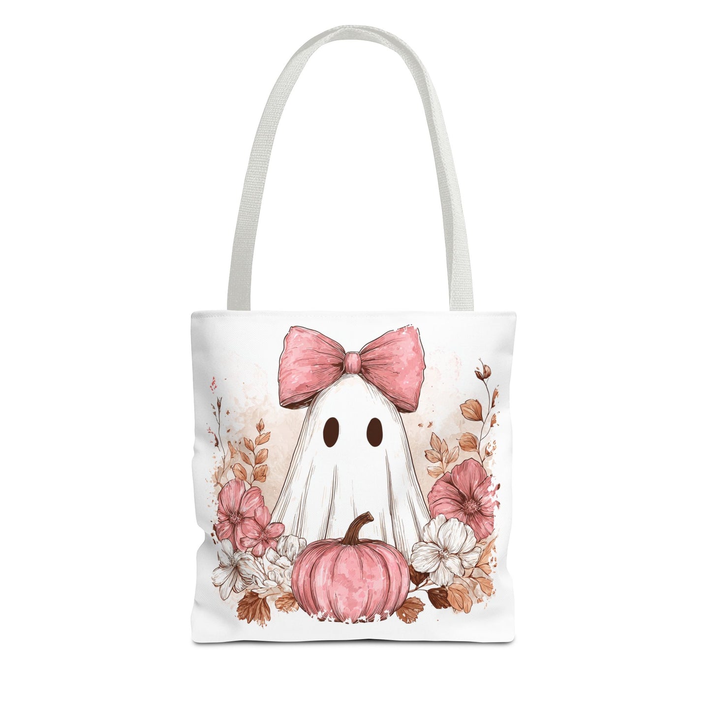 ๐ป Pink Bow Ghost Floral Halloween Tote Bag โ Spooky Cute with Fall Charm ๐๐