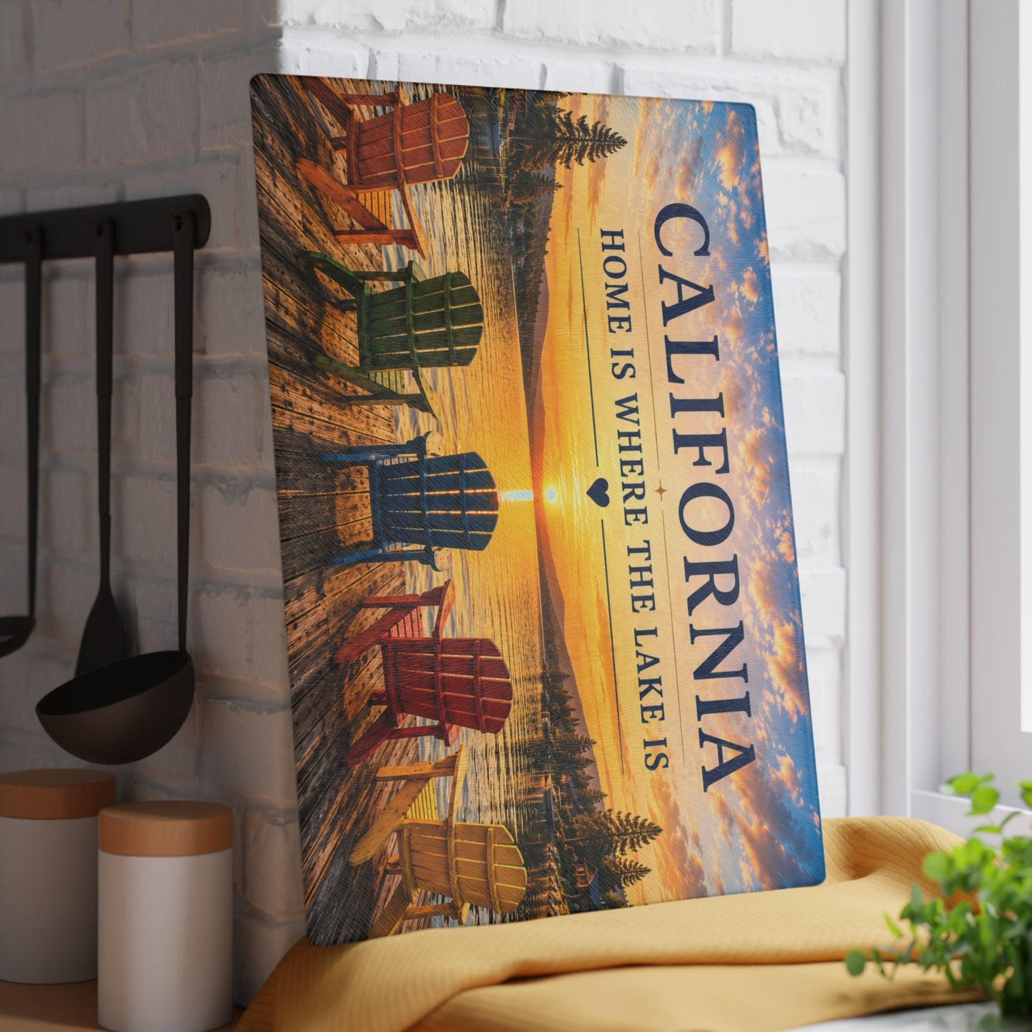 California Lake Glass Cutting Board – Home Is Where the Lake Is Kitchen Decor