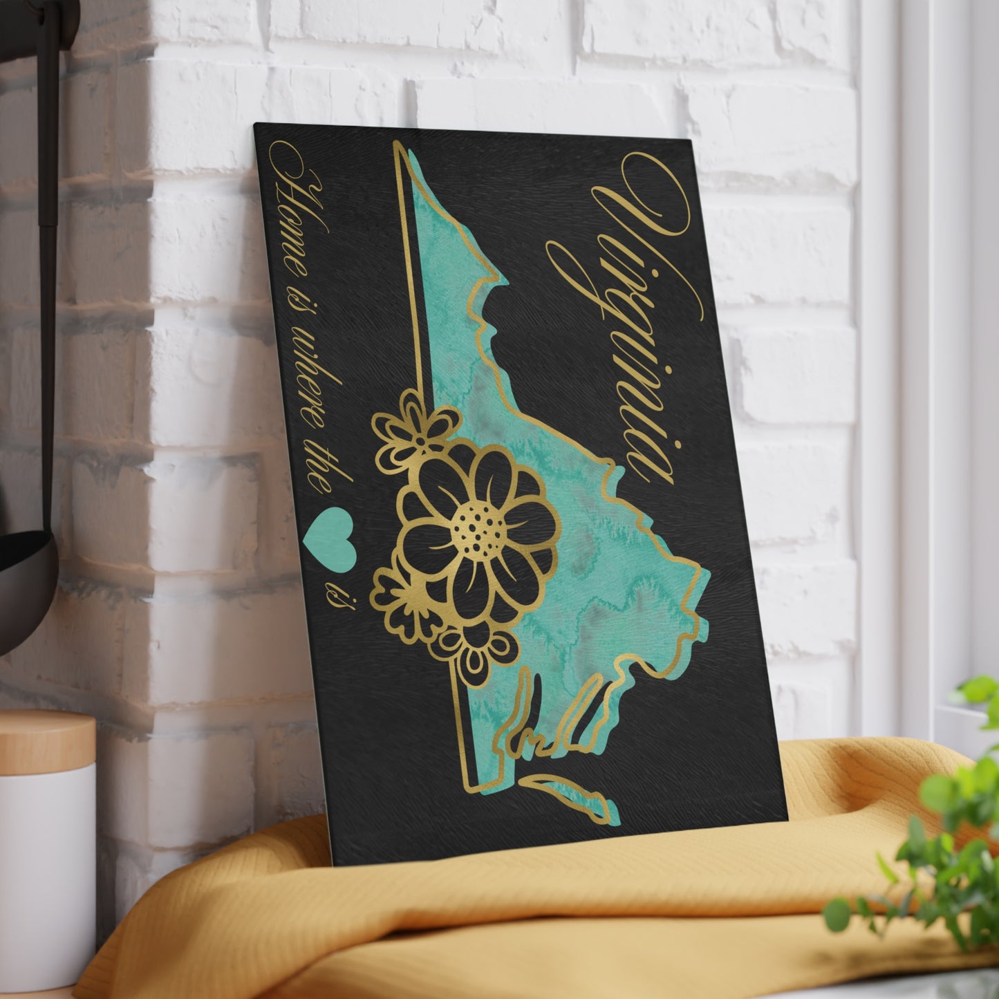 🌊 Virginia Floral State Cutting Board – Teal Tide & Golden Bloom Elegance 🌸