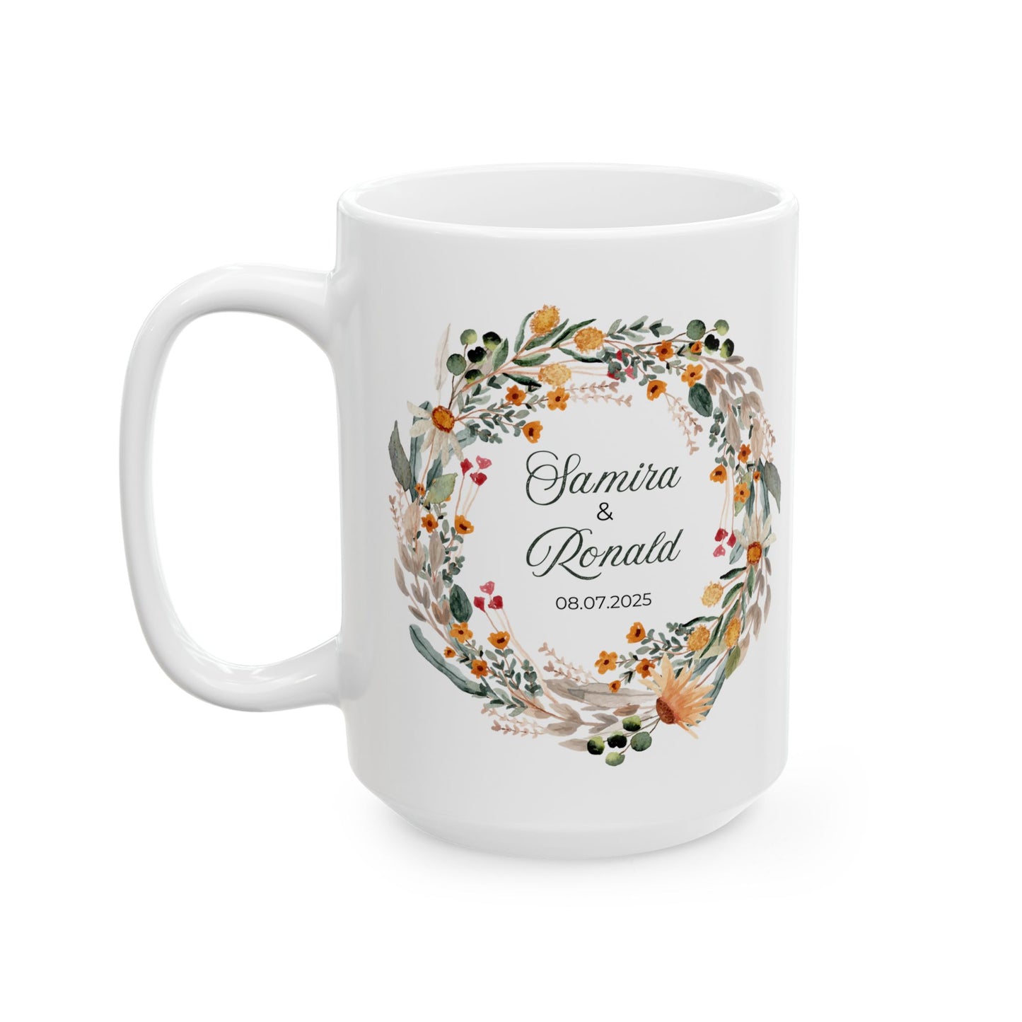 Taza personalizada con corona floral: un hermoso regalo personalizado
