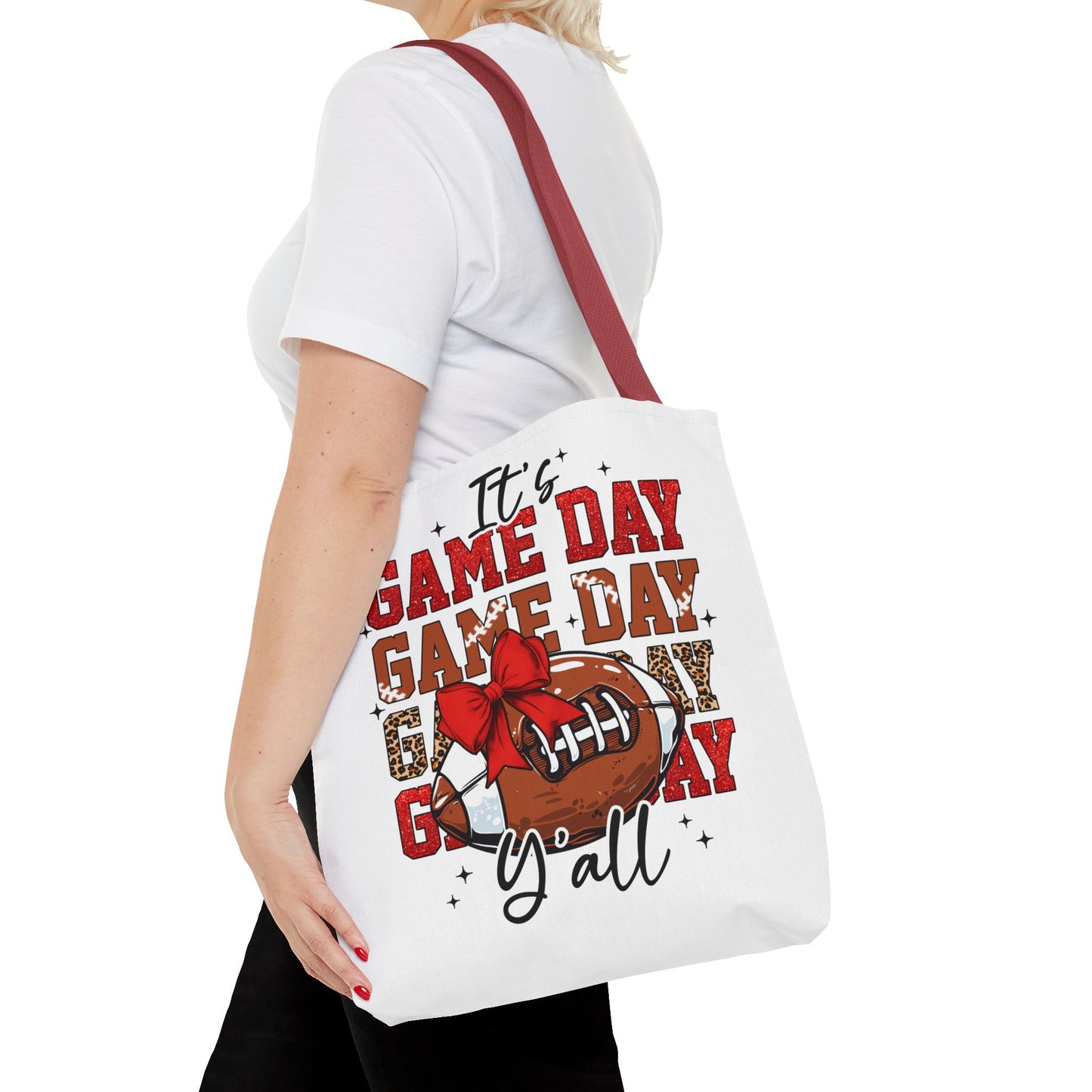 🏈 Game Day Red Bow Football Tote Bag – Sporty, Stylish, and Ready for Kickoff 🎀👜