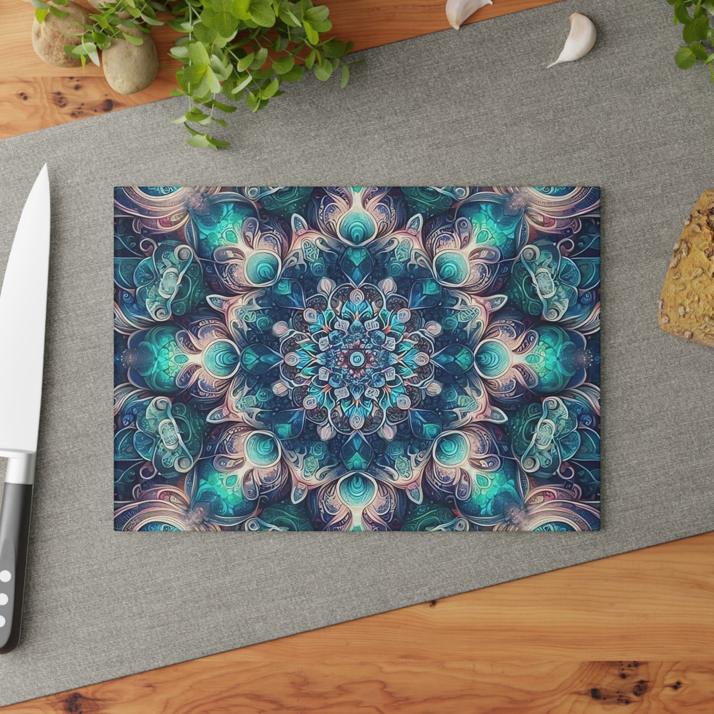 Tabla de cortar de vidrio templado con arte abstracto | Decoración de cocina moderna | Pieza de exhibición artística