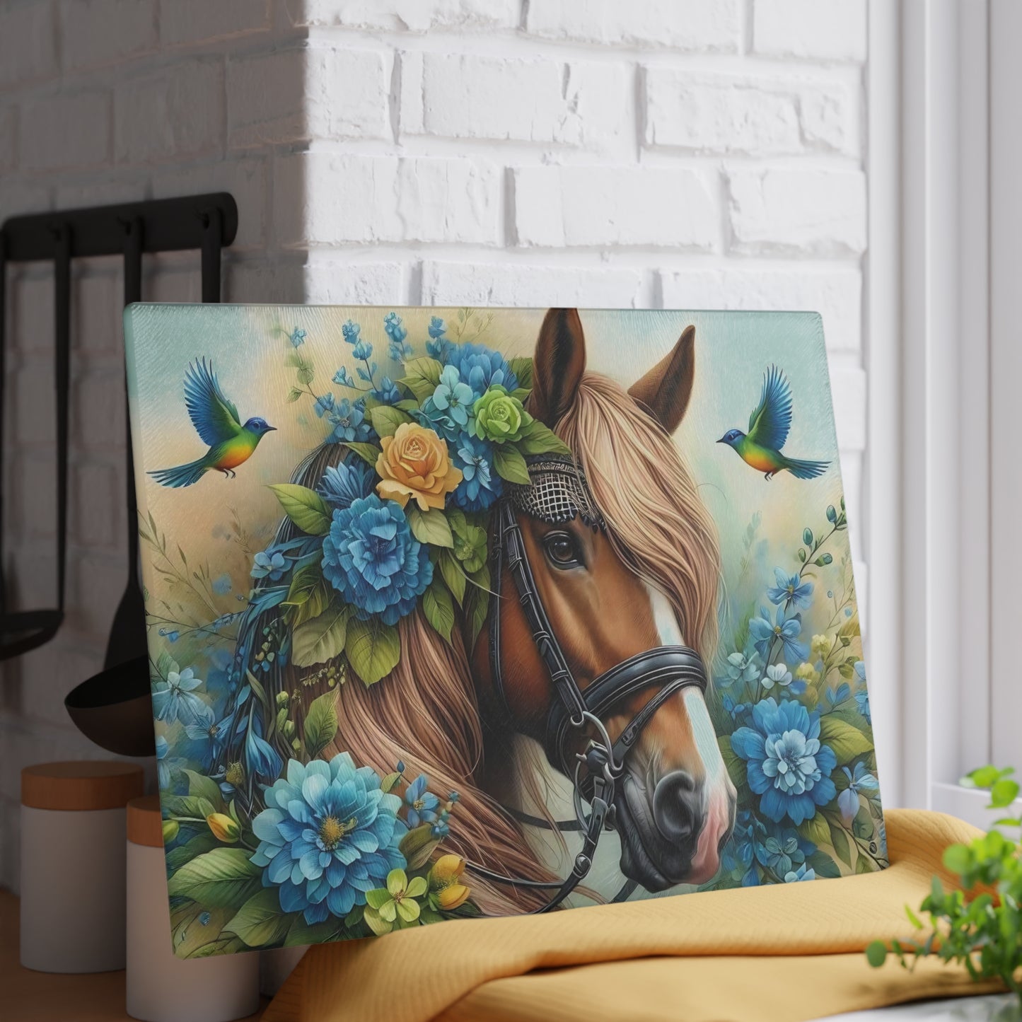 Hermosa tabla de cortar de caballo, tabla de cortar de vidrio templado, tabla de charcutería, tabla de cortar, regalo de inauguración de la casa, tabla de cortar personalizada