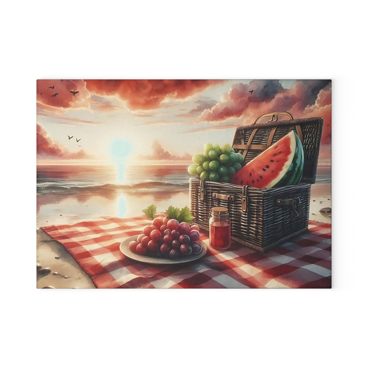 Tabla de cortar de vidrio para picnic en la playa: un sabor a verano junto al mar