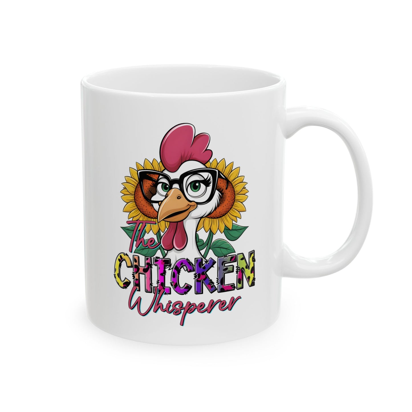 Taza de El Susurrador de Pollos: Estilo rústico divertido con girasoles