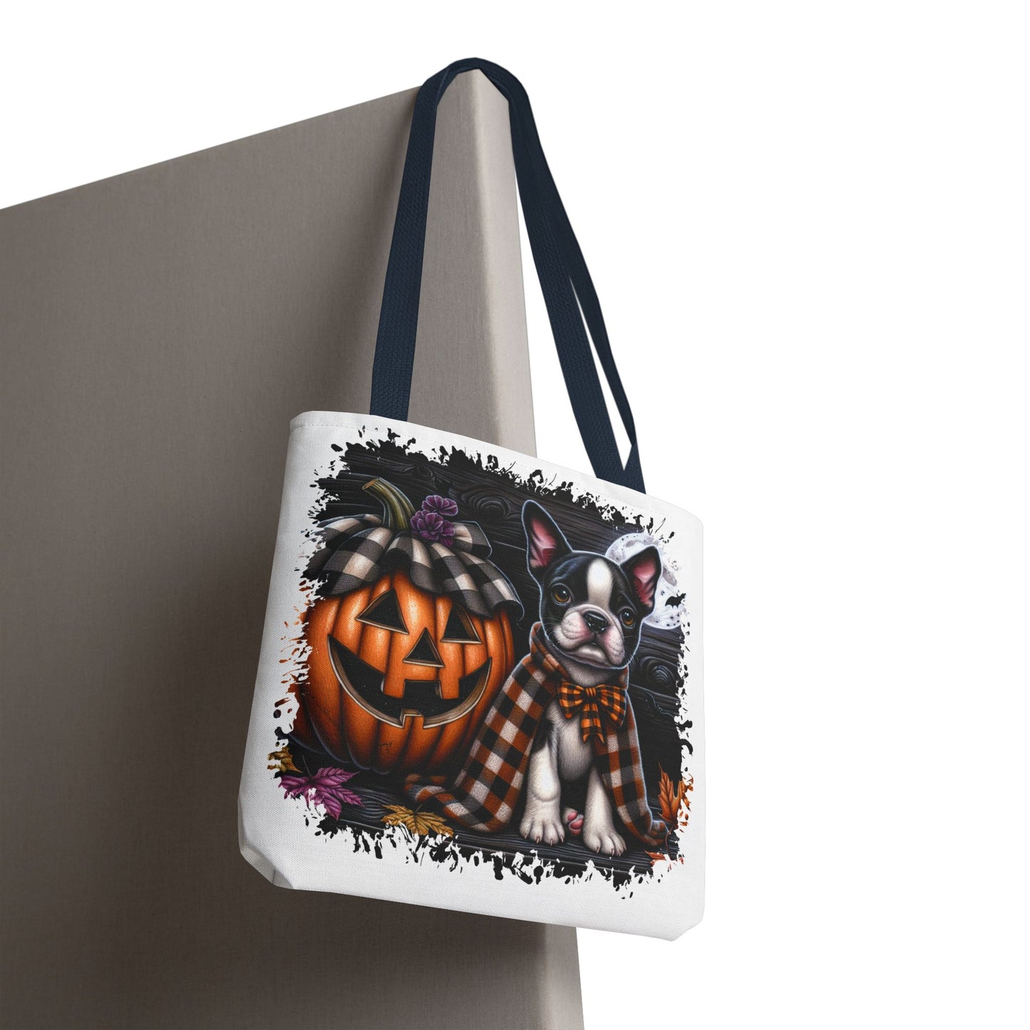 🎃 Boston Terrier Halloween Tote Bag – Spooky Cute with Plaid Style 🐾🖤👜