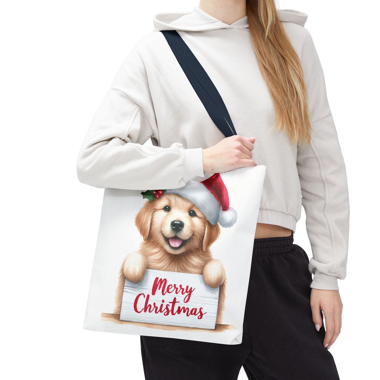 🐾 Golden Retriever “Merry Christmas” Tote Bag – Holiday Cheer in Every Carry 🎄