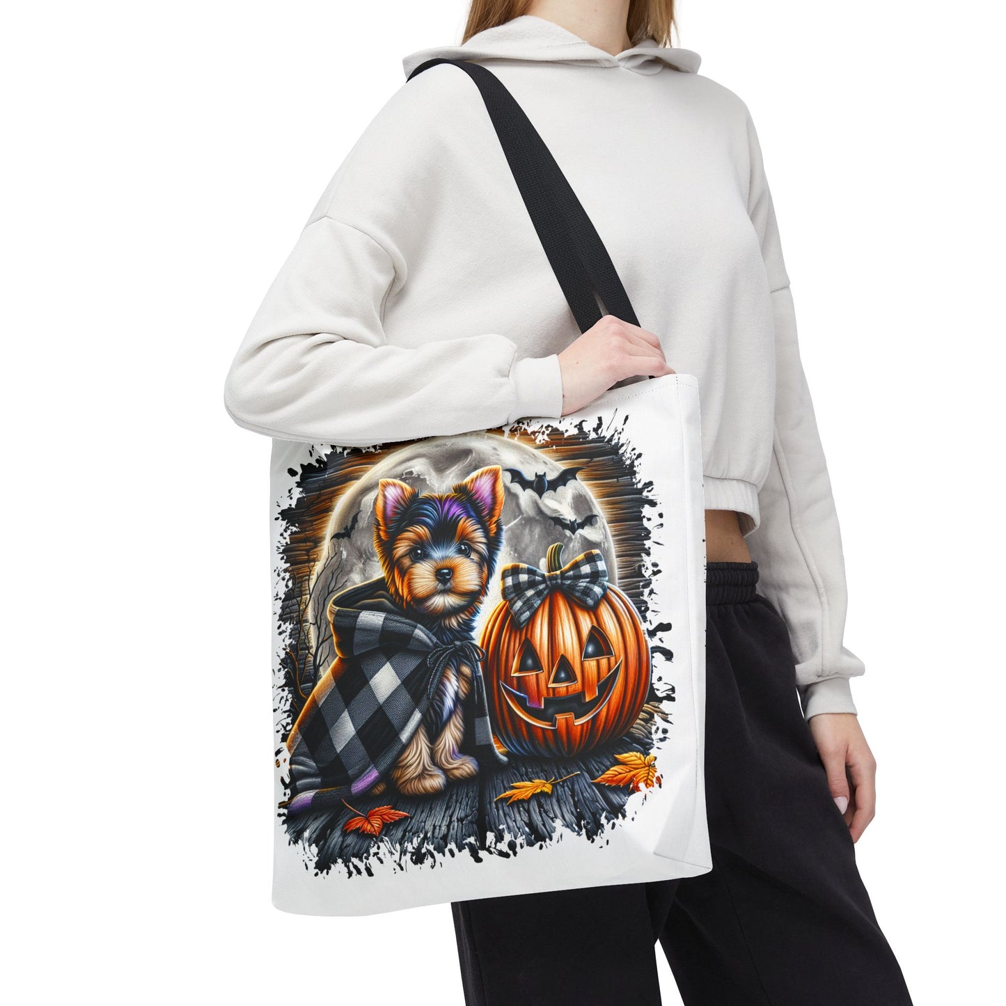 ๐ Yorkie Halloween Tote Bag โ Spooky Cute & Plaid Perfect ๐พ๐ค๐
