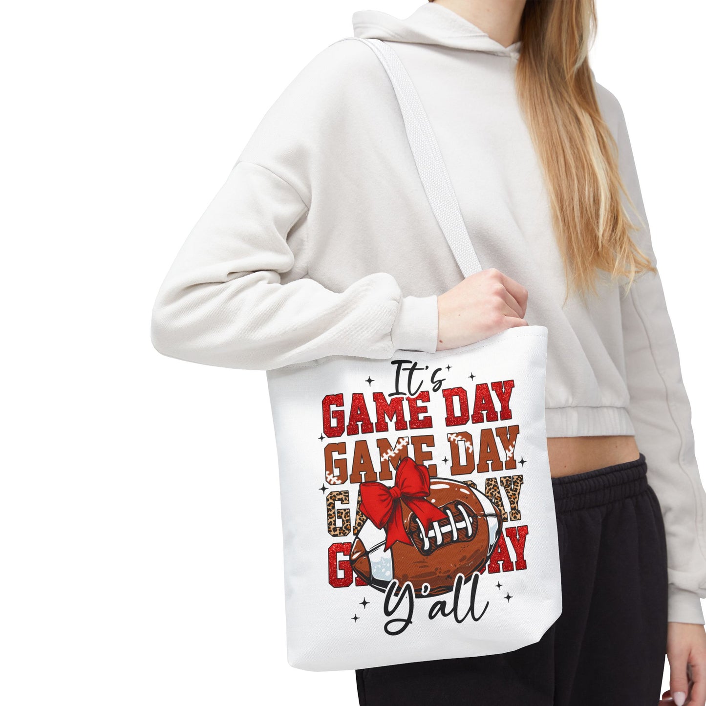 🏈 Game Day Red Bow Football Tote Bag – Sporty, Stylish, and Ready for Kickoff 🎀👜