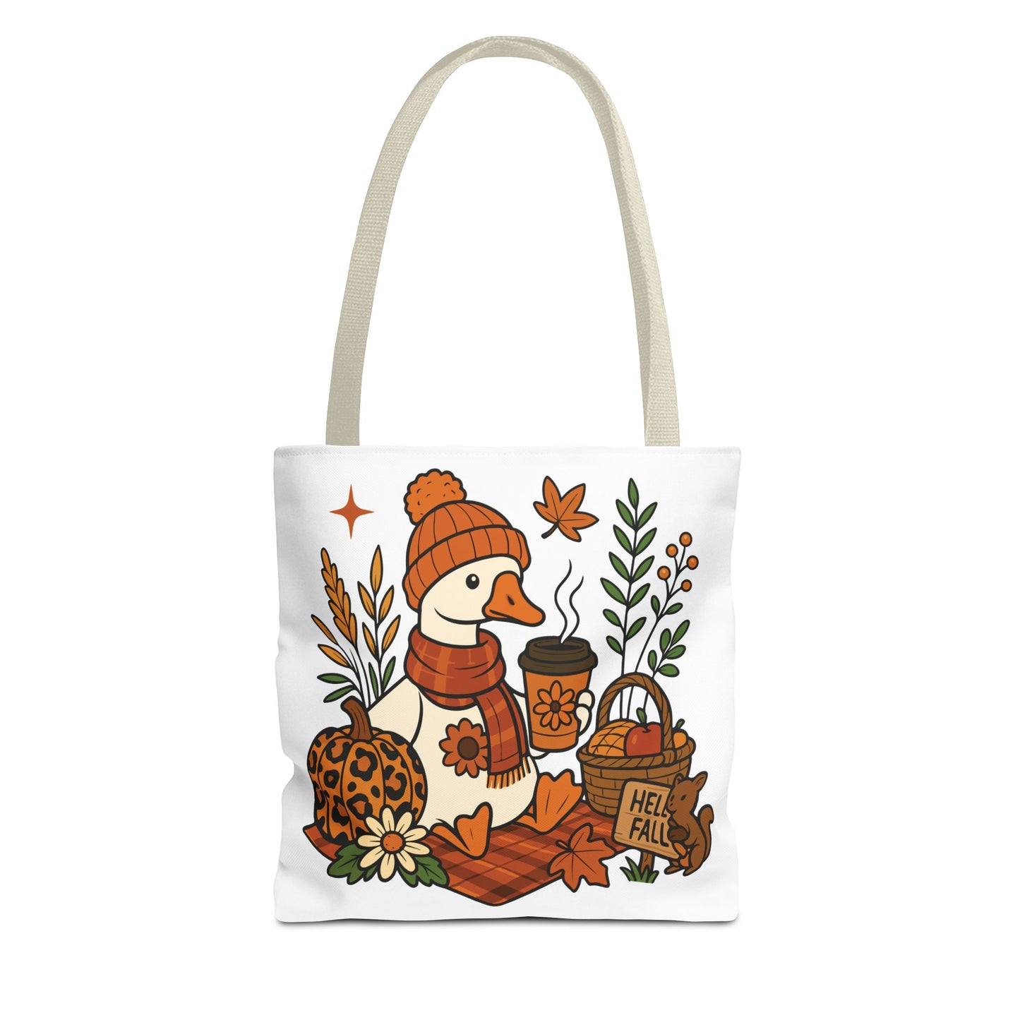🧣 Hello Fall Cozy Duck Tote Bag – A Quirky Autumn Hug in a Bag 🍂🦆