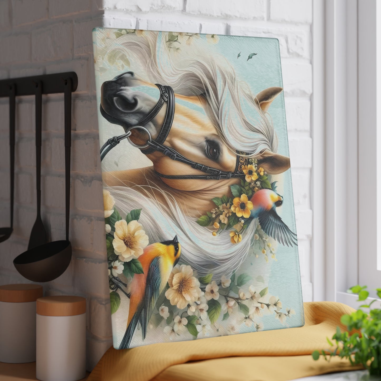 Hermosa tabla de cortar de caballo, tabla de cortar de vidrio templado, tabla de charcutería, tabla de cortar, regalo de inauguración de la casa, tabla de cortar personalizada
