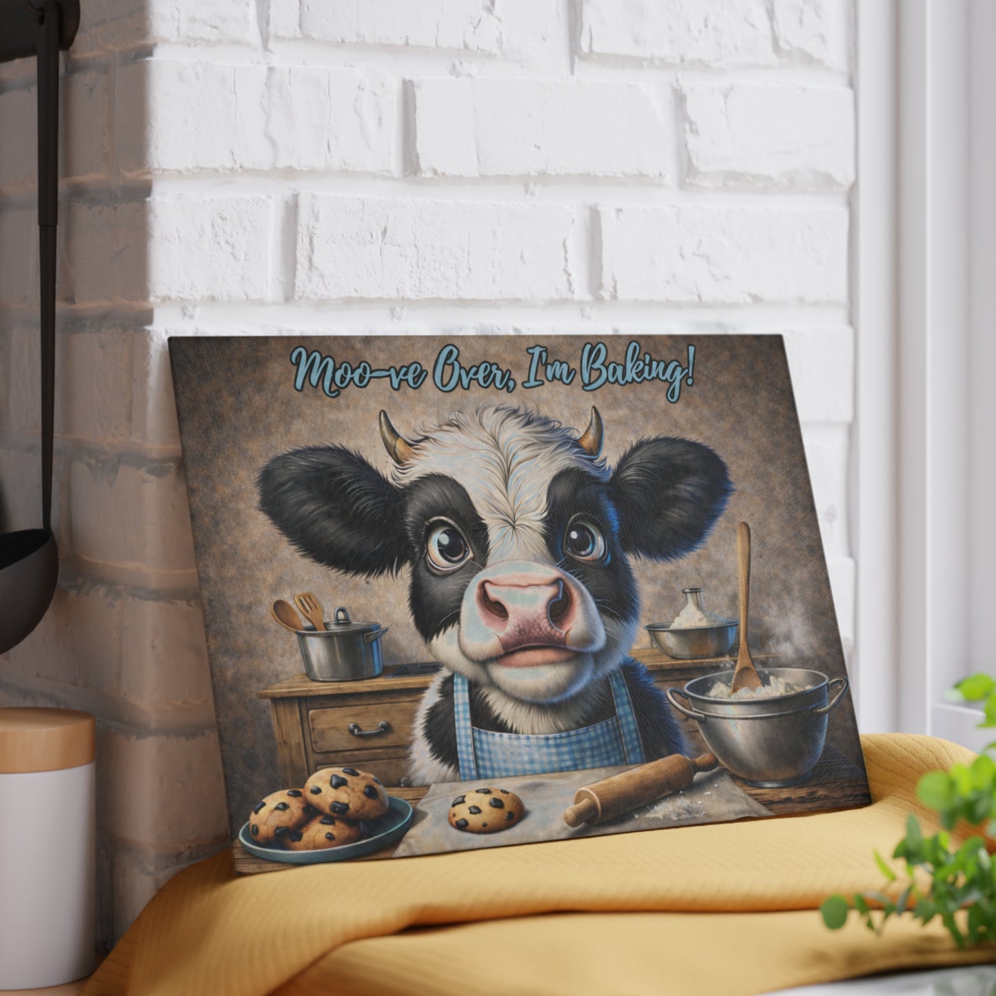 Moo-ve Over, I’m Baking! Glass Cutting Board – Whimsical Farmhouse Kitchen Decor